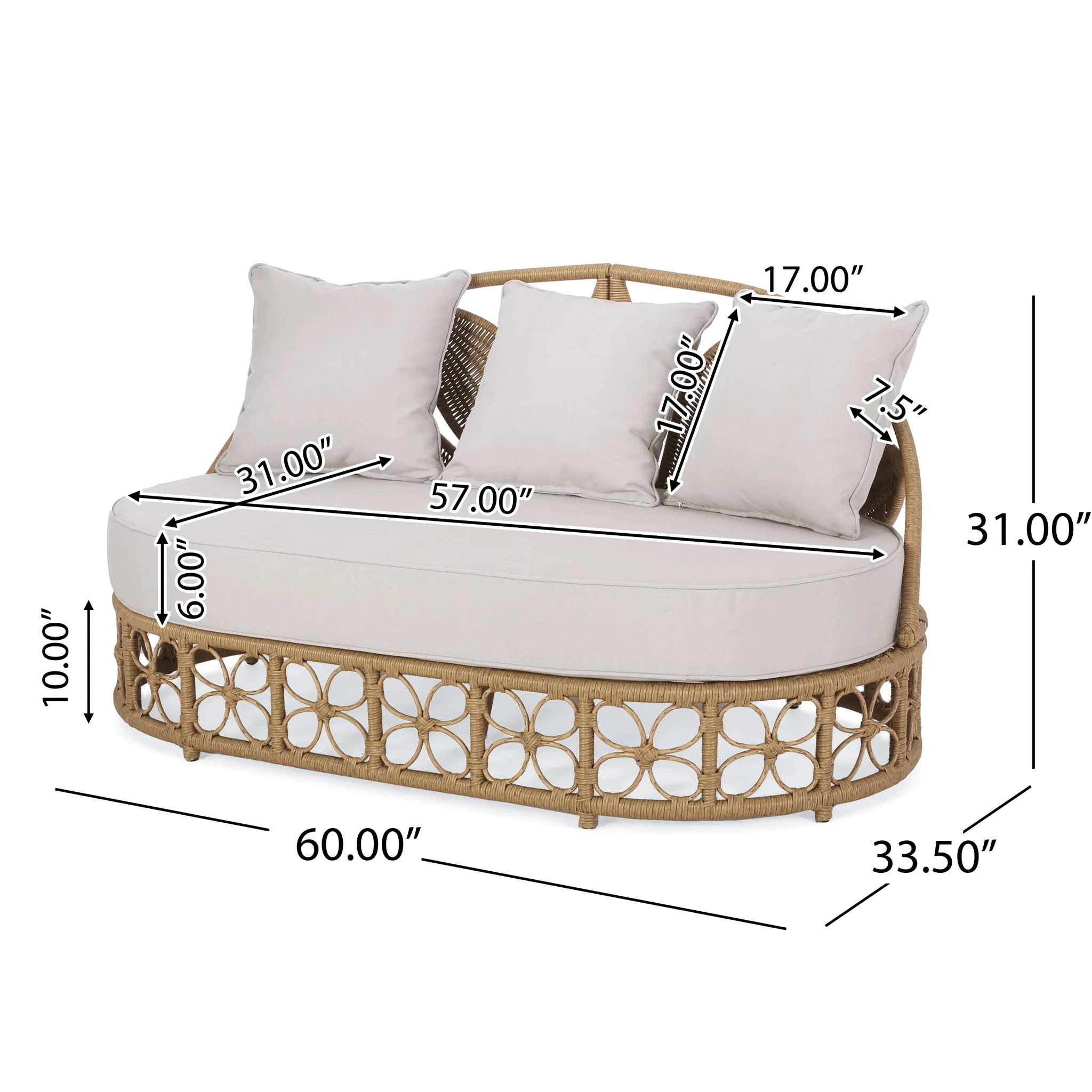 Outdoor Wicker Daybed With Pillows - Light Brown / Beige - Image 8