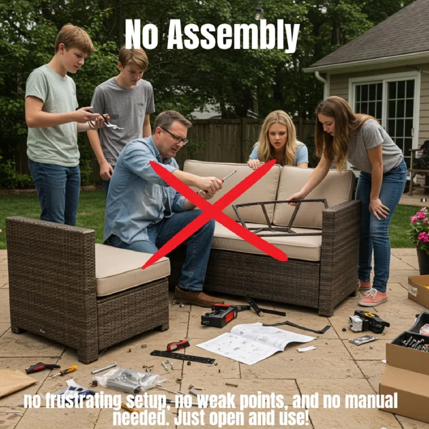 Outdoor Wicker Loveseat With Cushions Patio Seating Wicker - Brown - Image 5