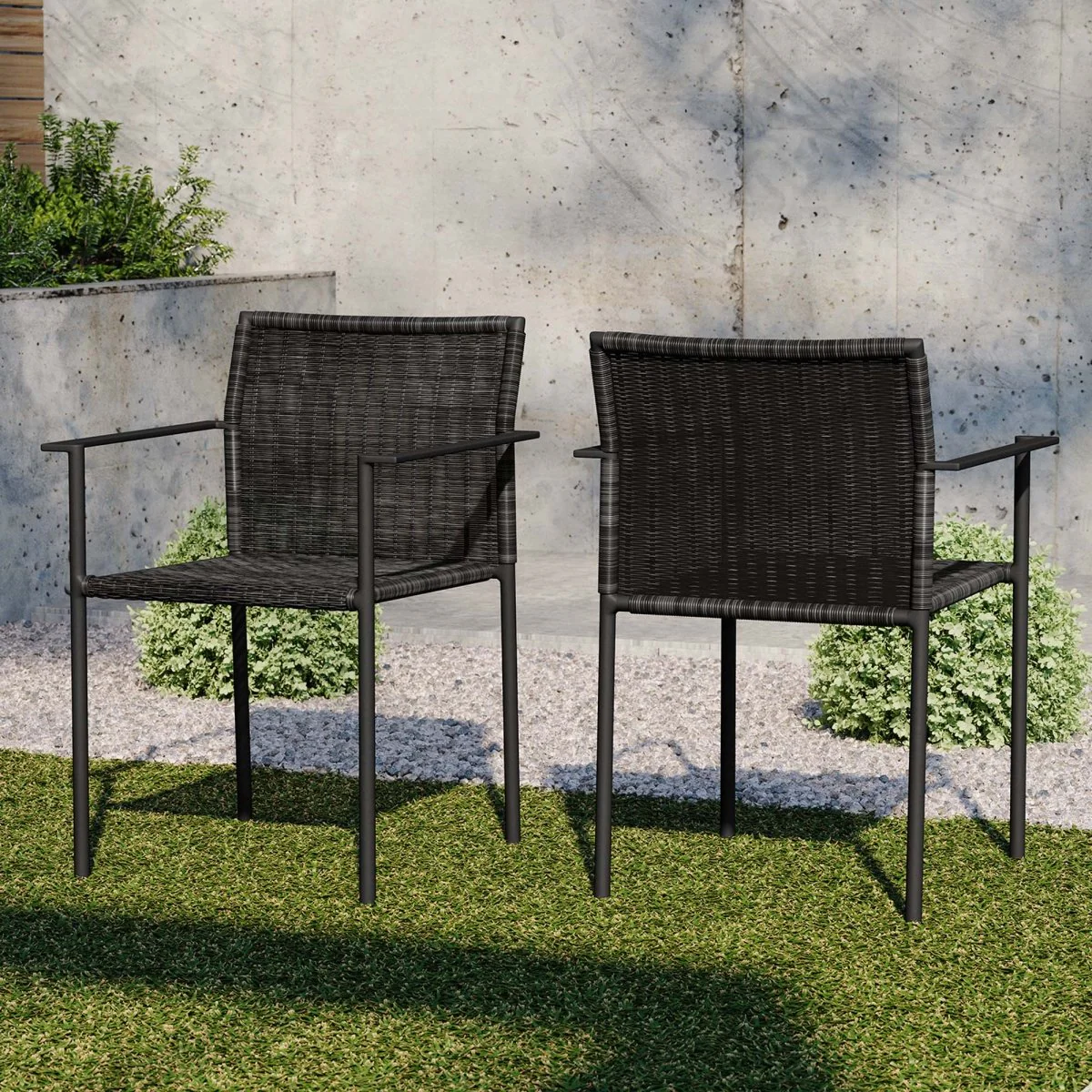 Outdoor Wicker Rattan Dining Armchairs – Charcoal Set of 2 - Image 8