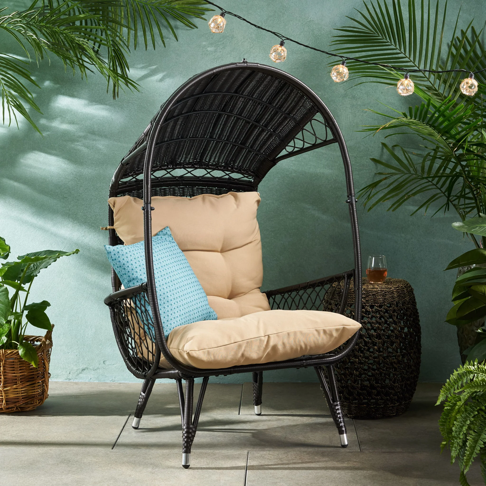 Outdoor Wicker Standing Basket Chair With Cushion - Image 8