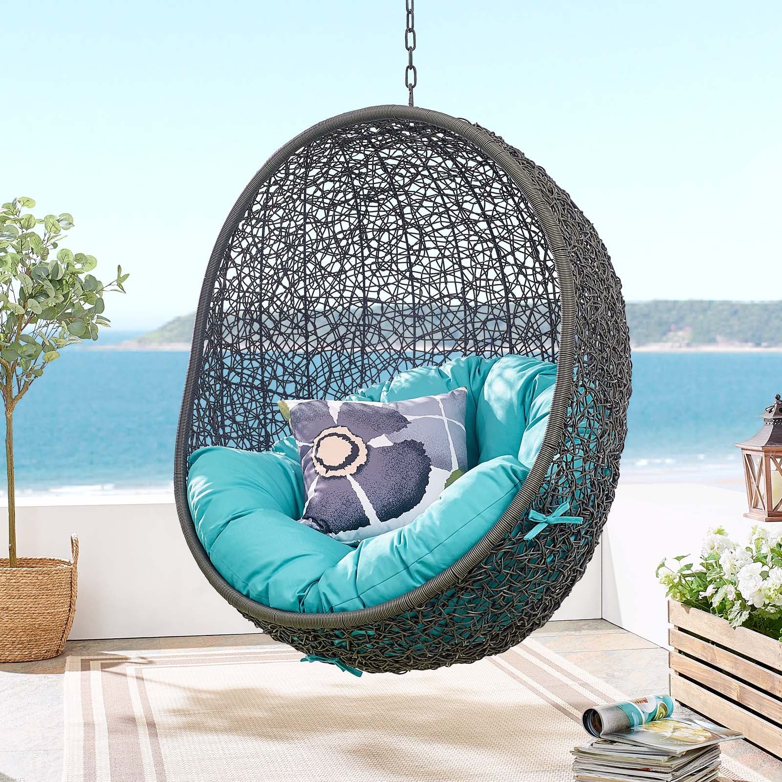 Outdoor Woven Hanging Swing Chair with Stand for Patio and Garden Seating - Image 82