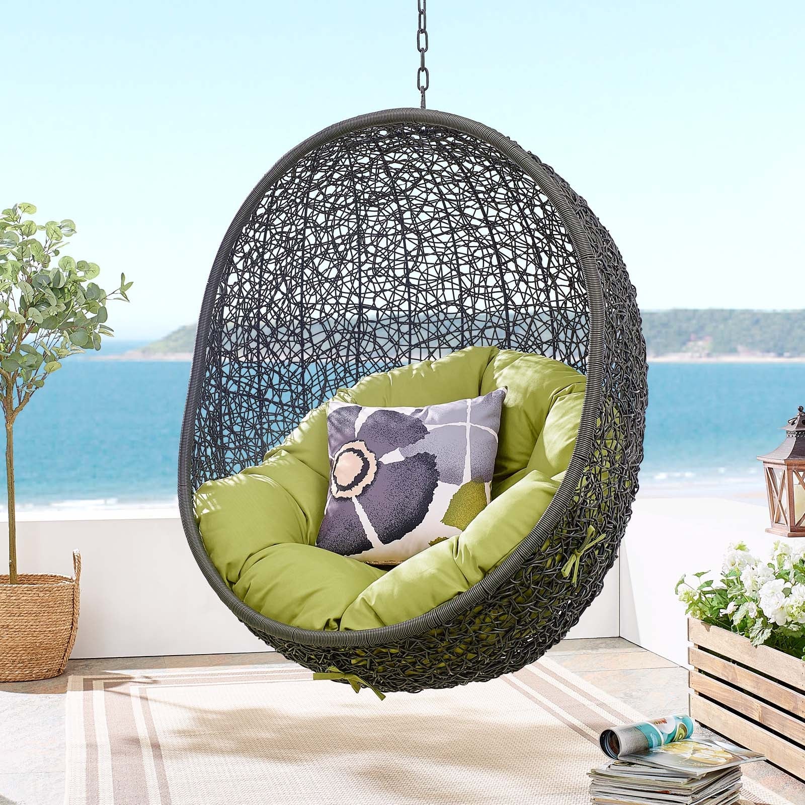 Outdoor Woven Hanging Swing Chair with Stand for Patio and Garden Seating - Image 98
