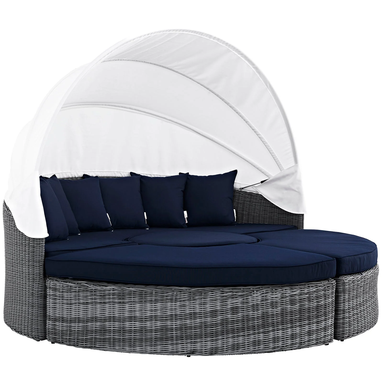 Outdoor Woven Round Daybed with Canopy for Patio and Garden Lounge Seating - Image 11