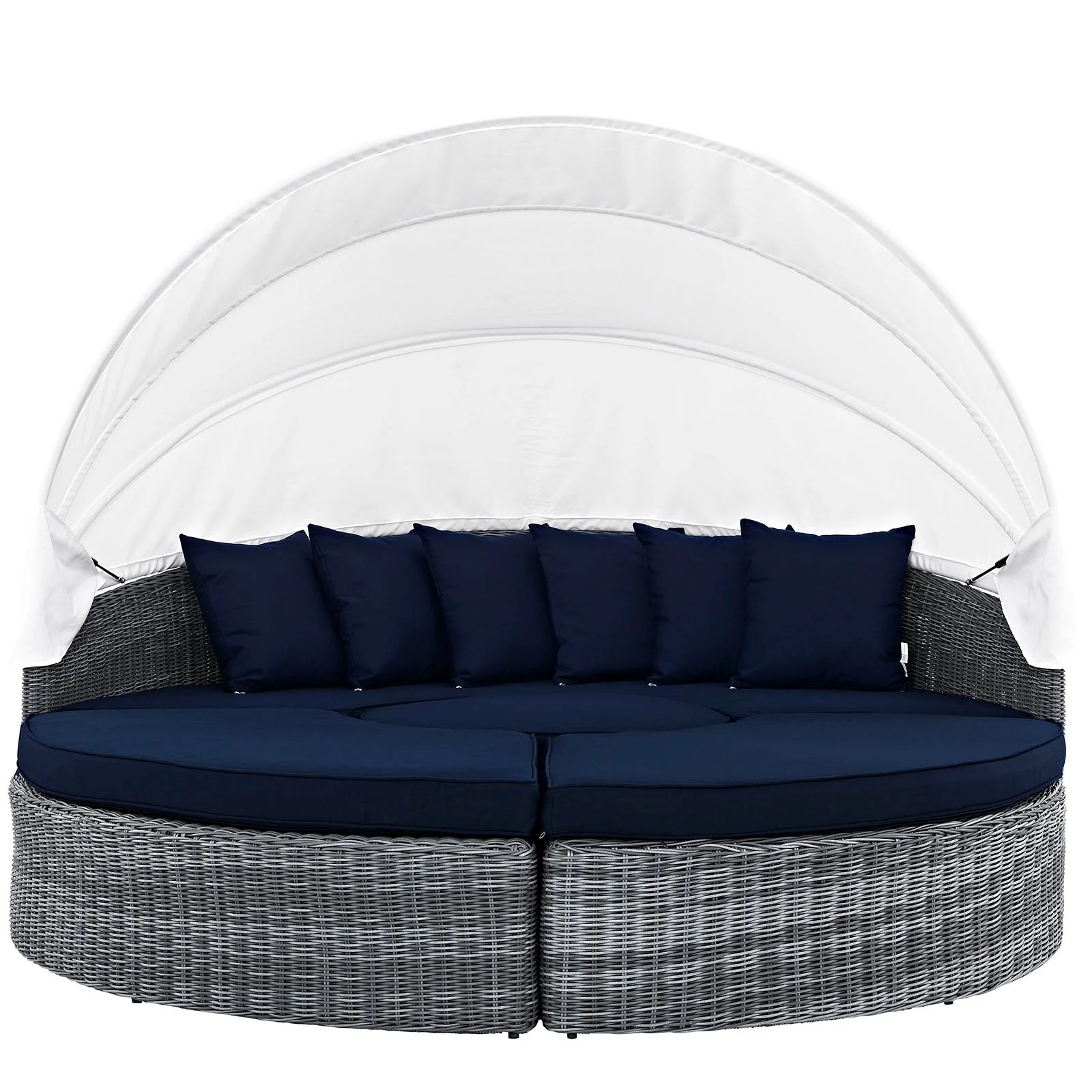 Outdoor Woven Round Daybed with Canopy for Patio and Garden Lounge Seating - Image 15