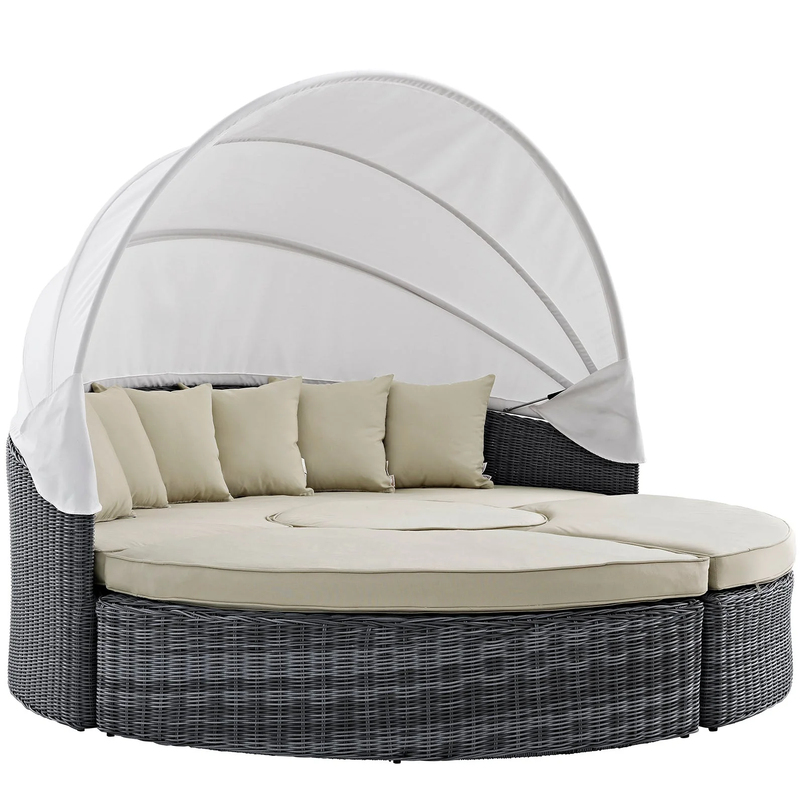 Outdoor Woven Round Daybed with Canopy for Patio and Garden Lounge Seating - Image 6
