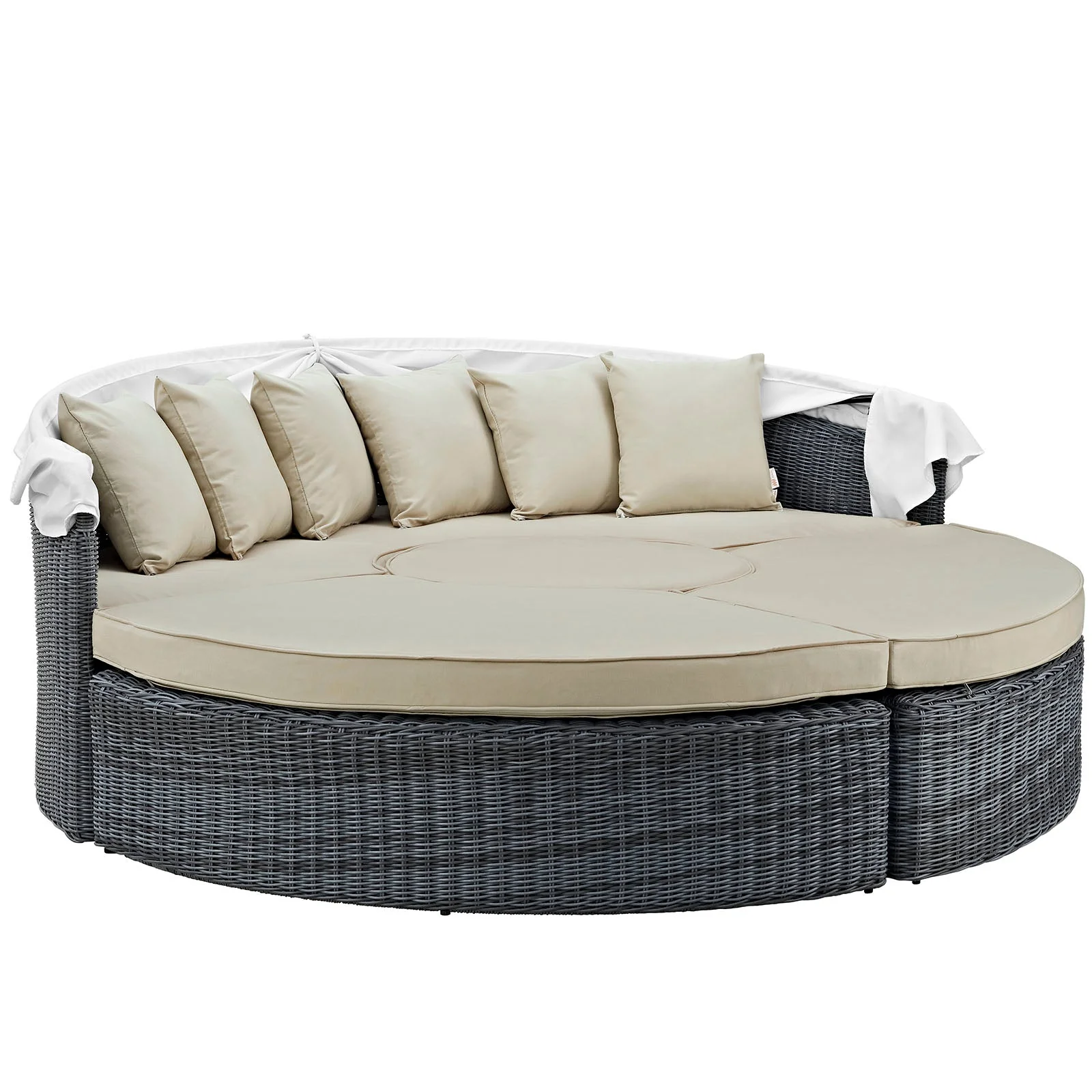 Outdoor Woven Round Daybed with Canopy for Patio and Garden Lounge Seating - Image 7