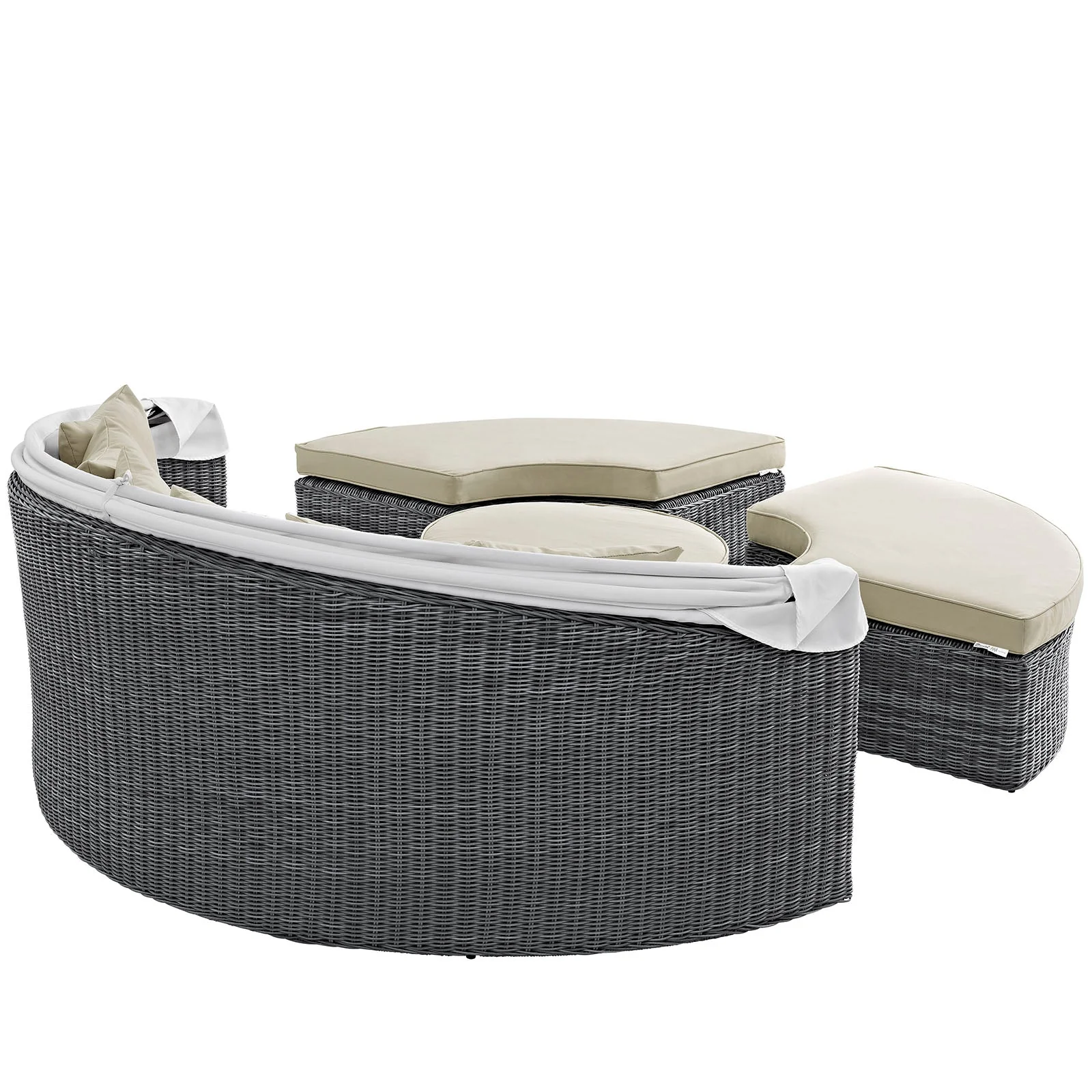 Outdoor Woven Round Daybed with Canopy for Patio and Garden Lounge Seating - Image 8