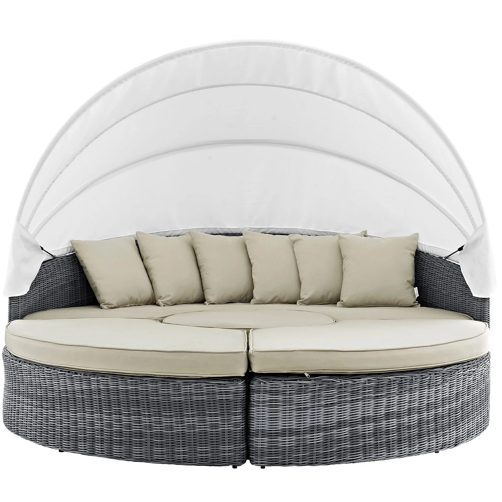 Outdoor Woven Round Daybed with Canopy for Patio and Garden Lounge Seating - Image 9