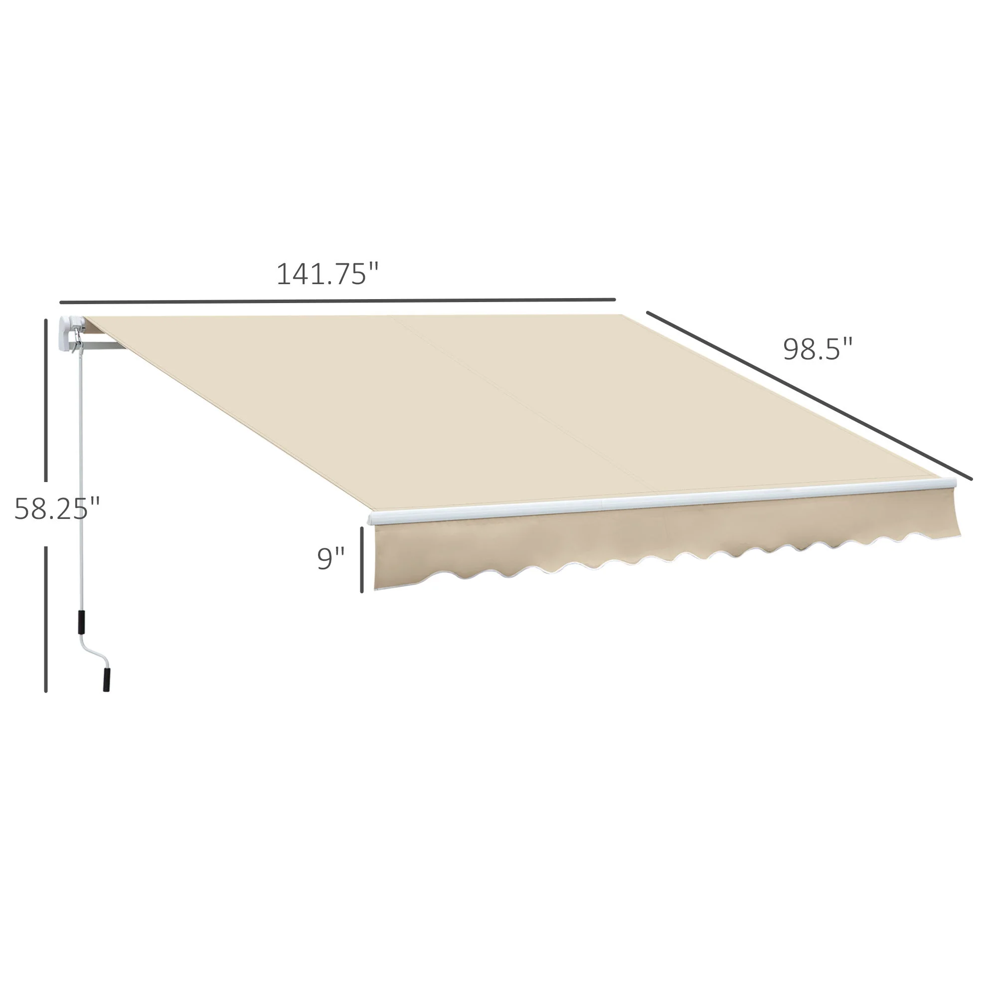 Outsunny - 12' x 8' Retractable Awning Patio Awnings Sun Shade Shelter With Manual Crank Handle, 280G / M² Uv & Water-Resistant Fabric And Aluminum Frame For Deck, Balcony, Yard - Cream White - Image 9