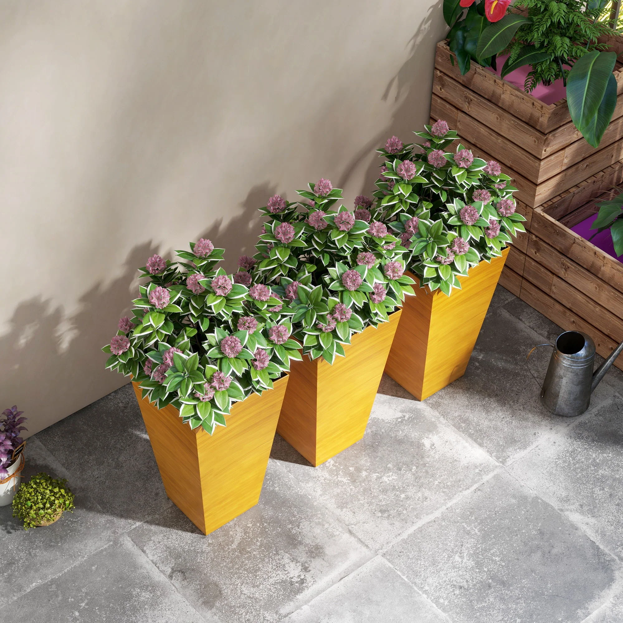 Outsunny - Outdoor Planters (Set of 3) Large Taper Planters With Drainage Holes And Plug, Faux Wood Plastic Flower Pots For Outdoor, Indoor, Garden, Patio - Image 18