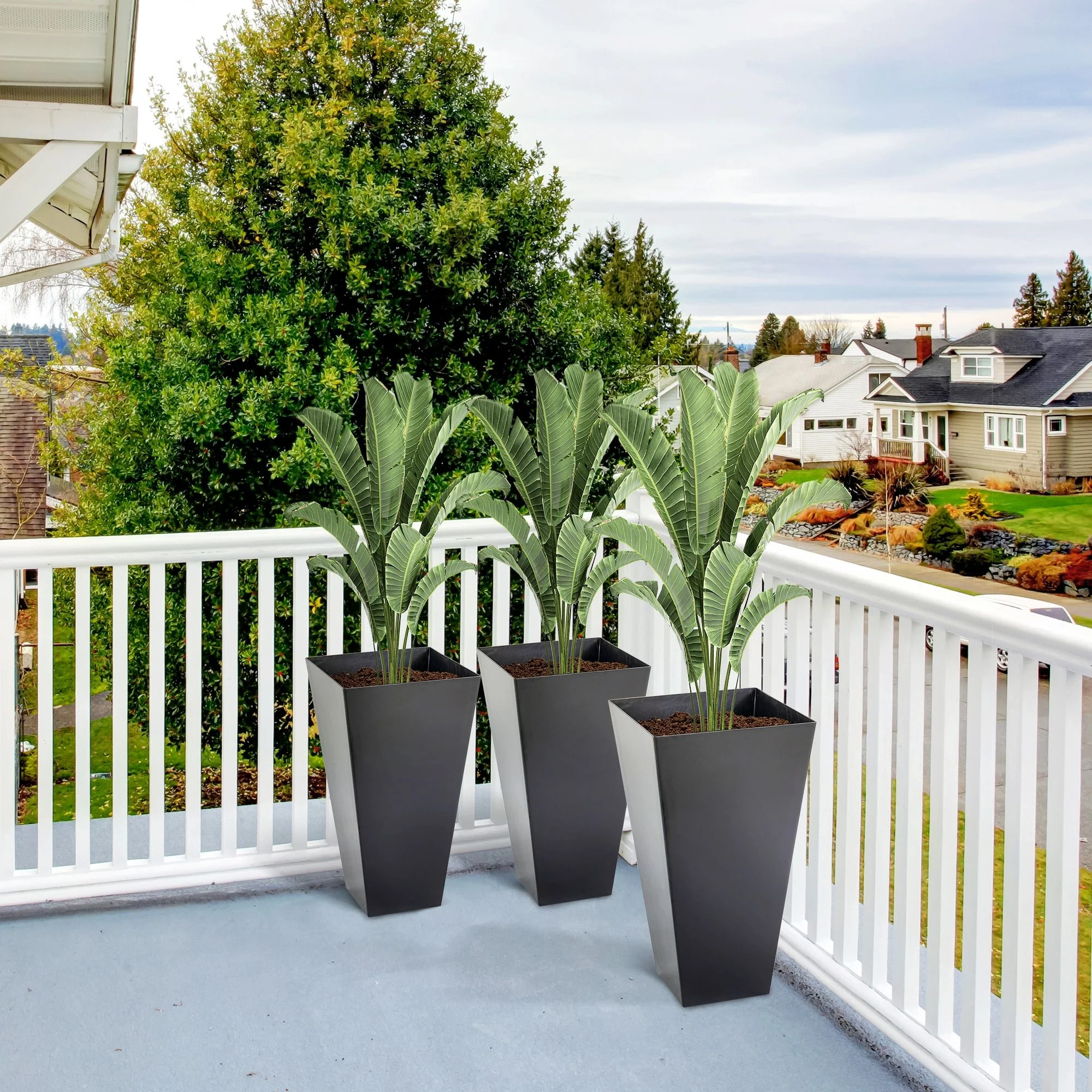 Outsunny - Outdoor Planters (Set of 3) Large Taper Planters With Drainage Holes And Plug, Faux Wood Plastic Flower Pots For Outdoor, Indoor, Garden, Patio - Image 5