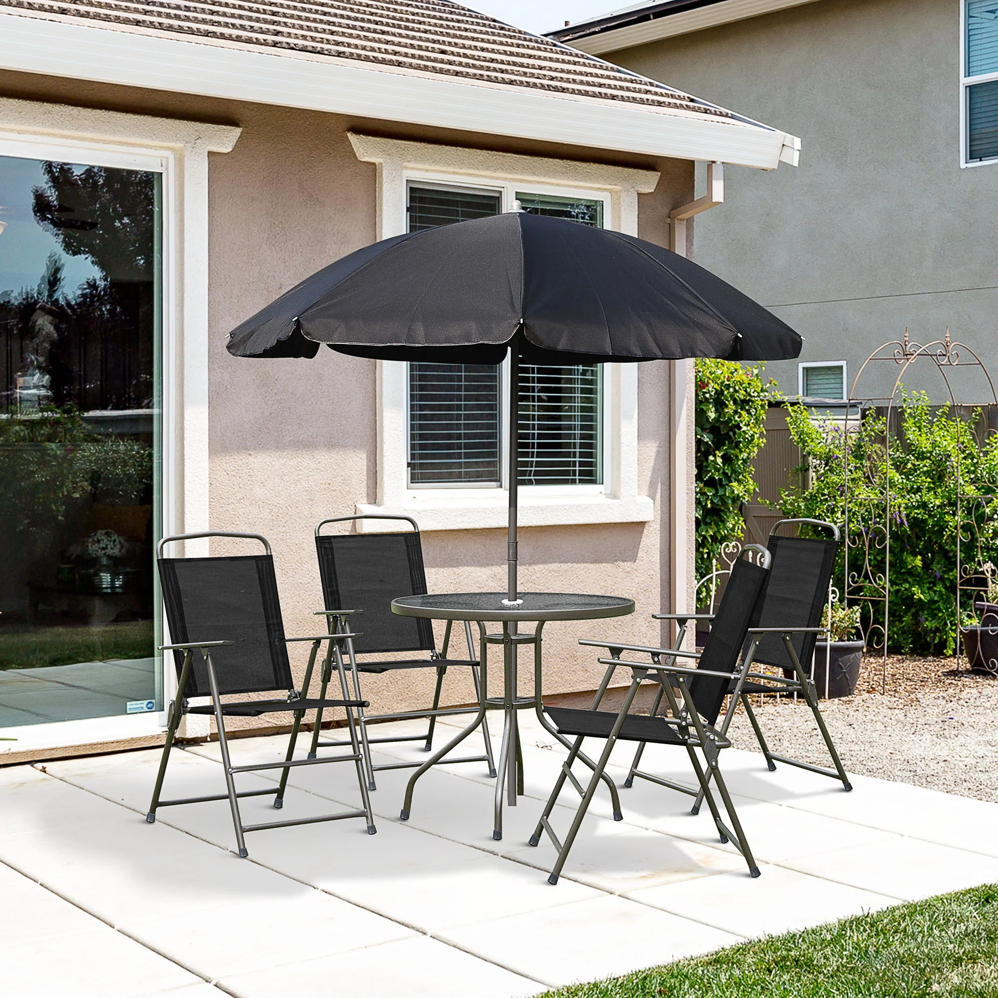 Outsunny - Patio Dining Set With Table Umbrella, Folding Chairs And Dining Table, Outdoor Patio Furniture Set - Image 4