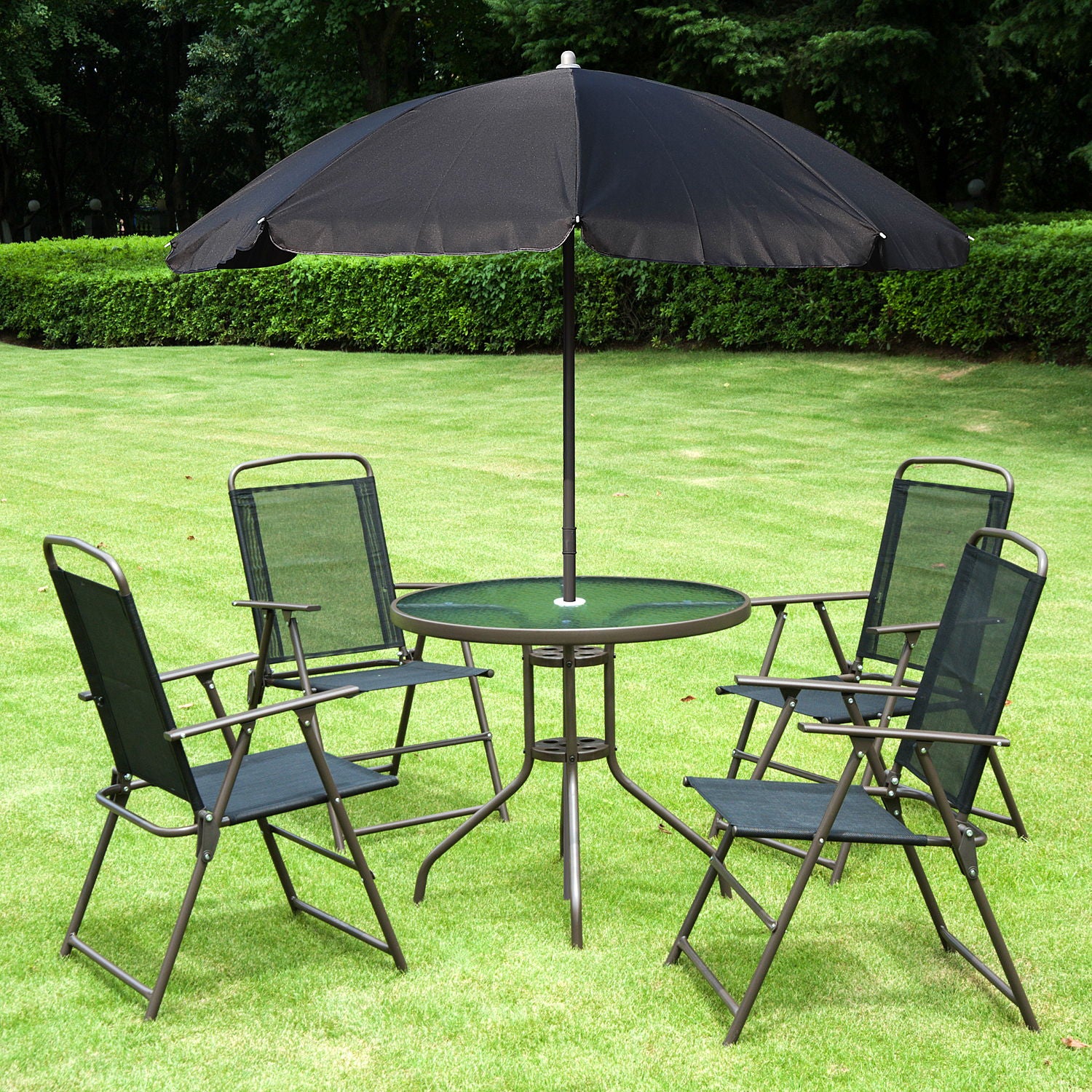 Outsunny - Patio Dining Set With Table Umbrella, Folding Chairs And Dining Table, Outdoor Patio Furniture Set - Image 9
