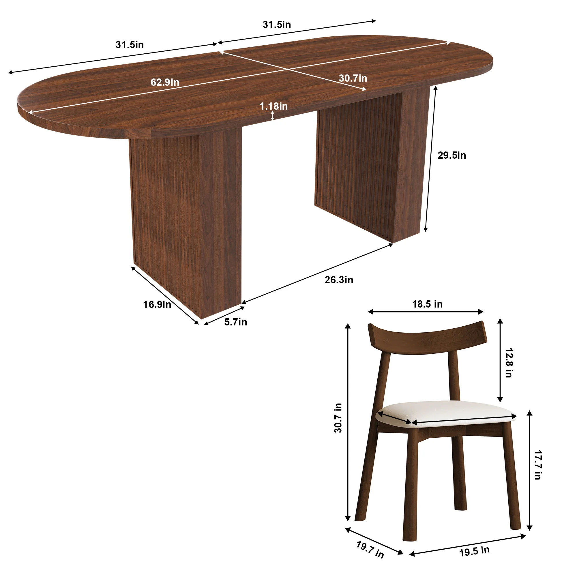 Oval Dining Table Set For 6 With 4 Chairs - Walnut - Image 4