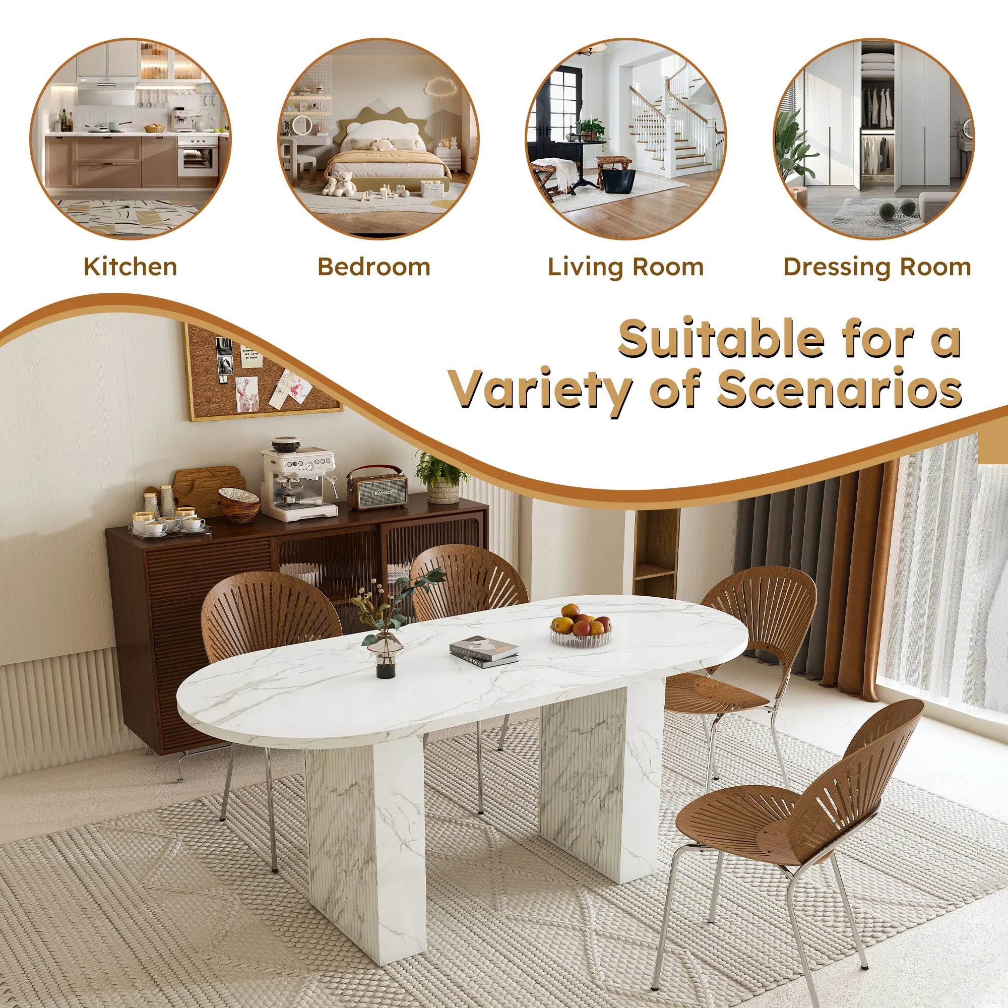 Oval Dining Table With Wood Strip Base - Image 10