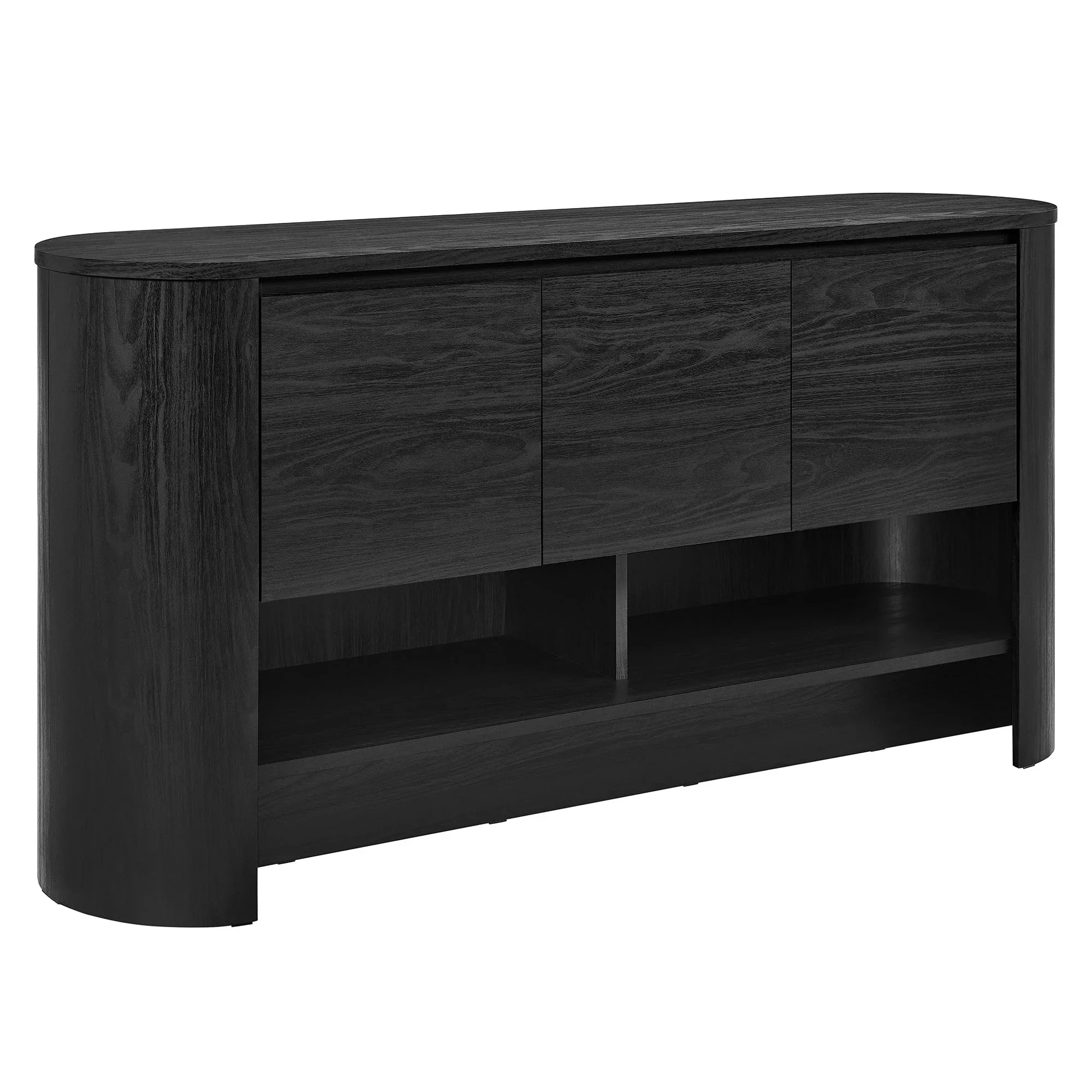 Oval Storage Sideboard Cabinet with Open Shelves – Wood Finish 62 Inch - Image 18