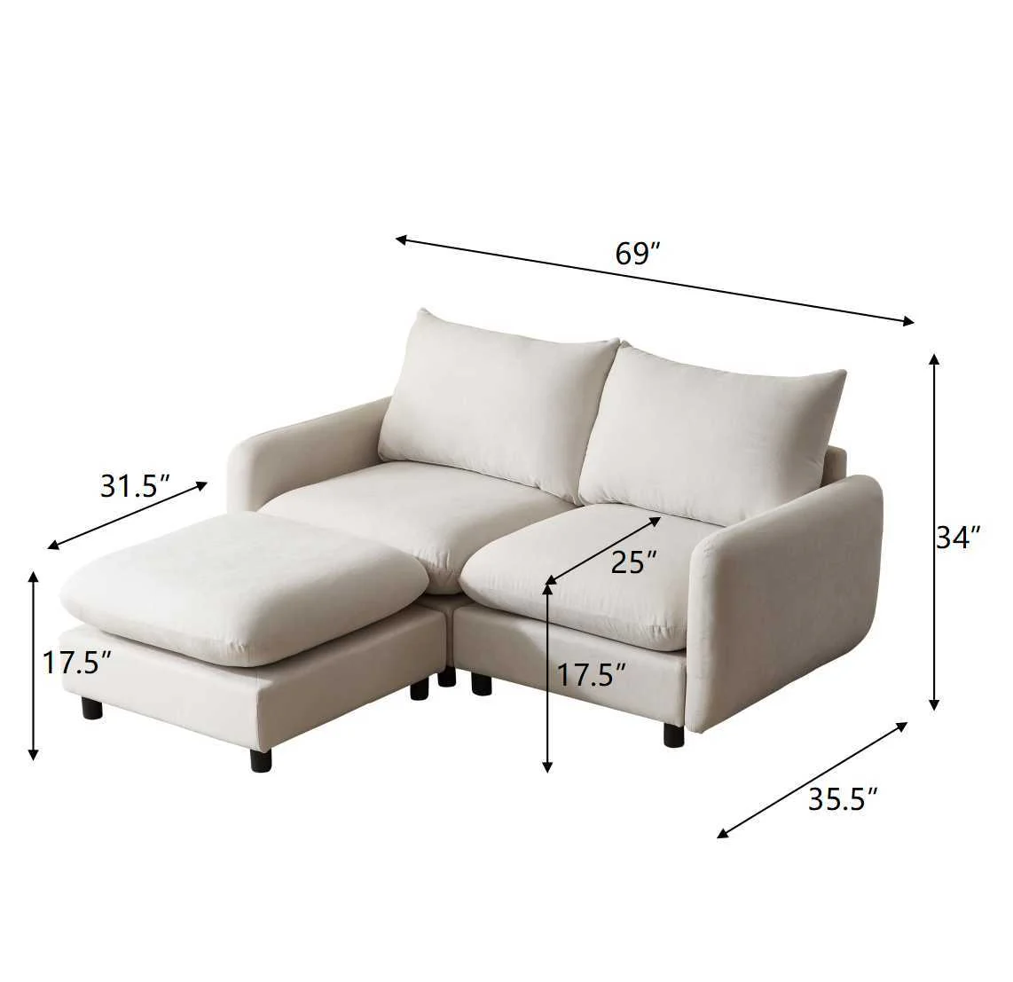 Oversize Modular Free Combination Sectional Sofa Couch With Ottoman For Living Room - Image 16