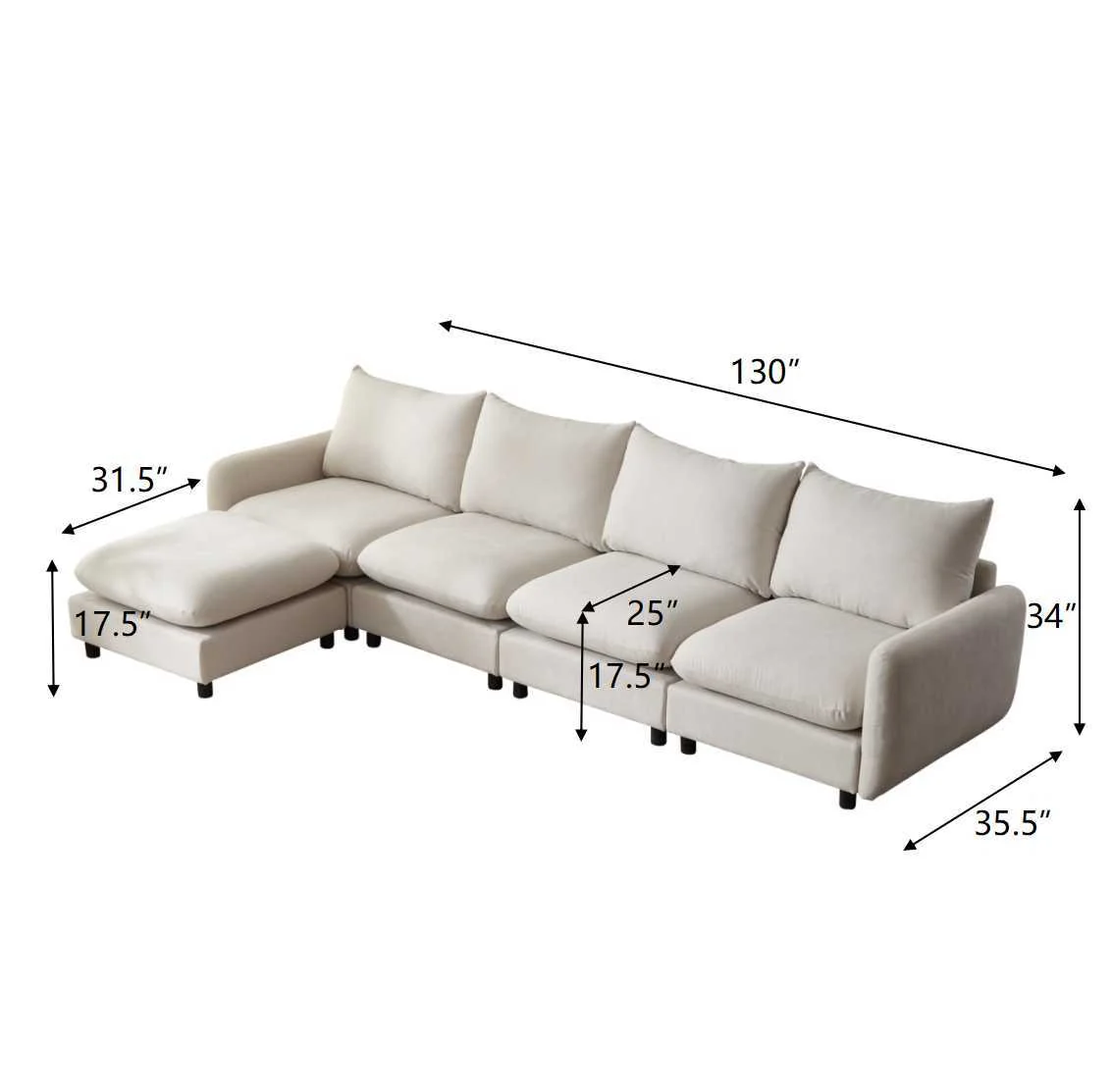 Oversize Modular Free Combination Sectional Sofa Couch With Ottoman For Living Room - Image 25