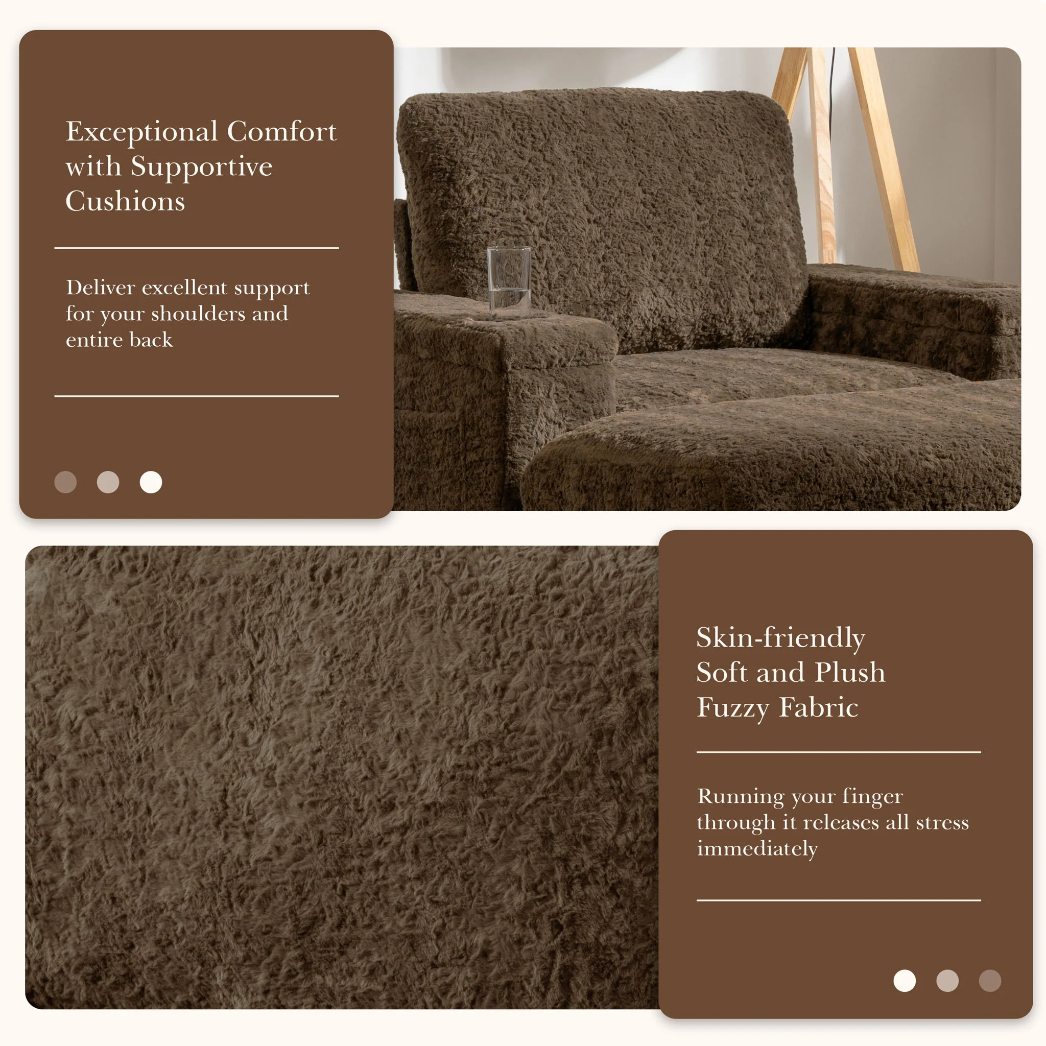 Oversized Chaise Lounge Indoor Rabbit Fur Sofa Bed With Storage Ottoman And Armrests Cup Holders With Deep Seat - Image 29