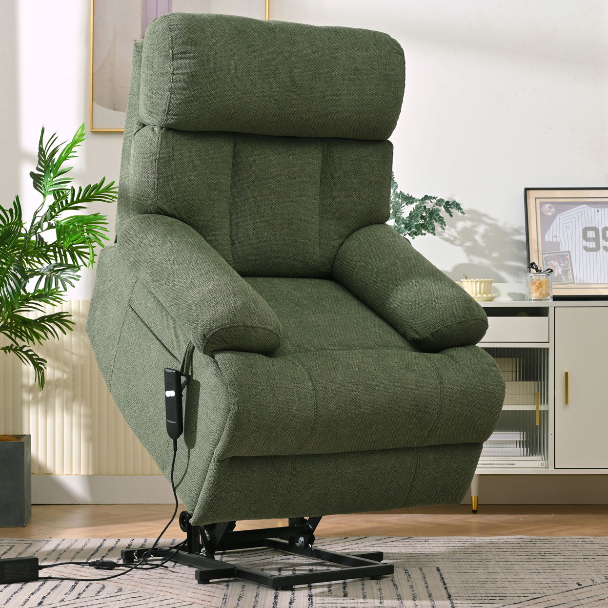 Oversized Power Lift Recliner Chai With Remote Control, Side Pocket, Spacious Seat - Image 2