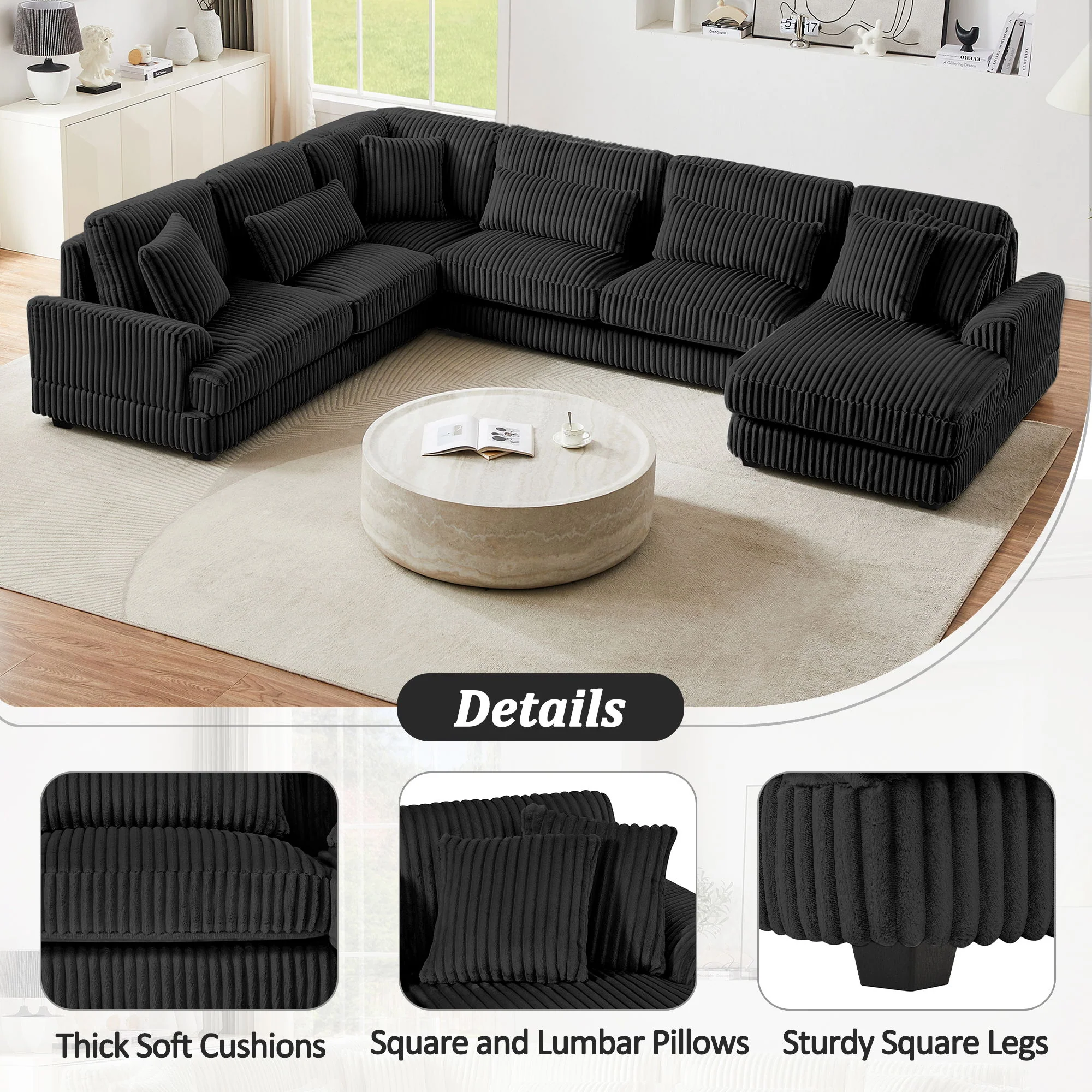 Oversized Sectional Sofa U - Shaped Sofa Couch Modern Sofa Upholstered In Soft With A Chaise Lounge For Living Room - Image 15