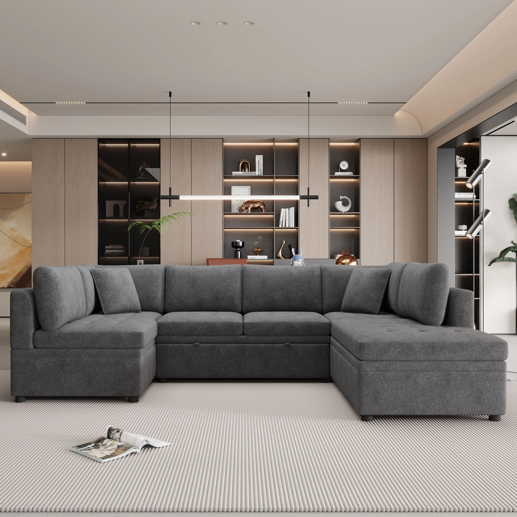 Oversized Sectional Sofa U-Shaped Sofa Couch Pull-Out Sofa Bed With Two Throw Pillows For Living Room - Image 14