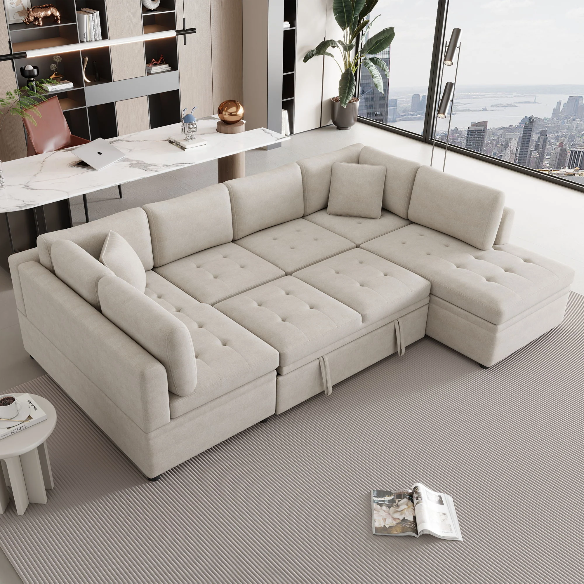 Oversized Sectional Sofa U-Shaped Sofa Couch Pull-Out Sofa Bed With Two Throw Pillows For Living Room - Image 8