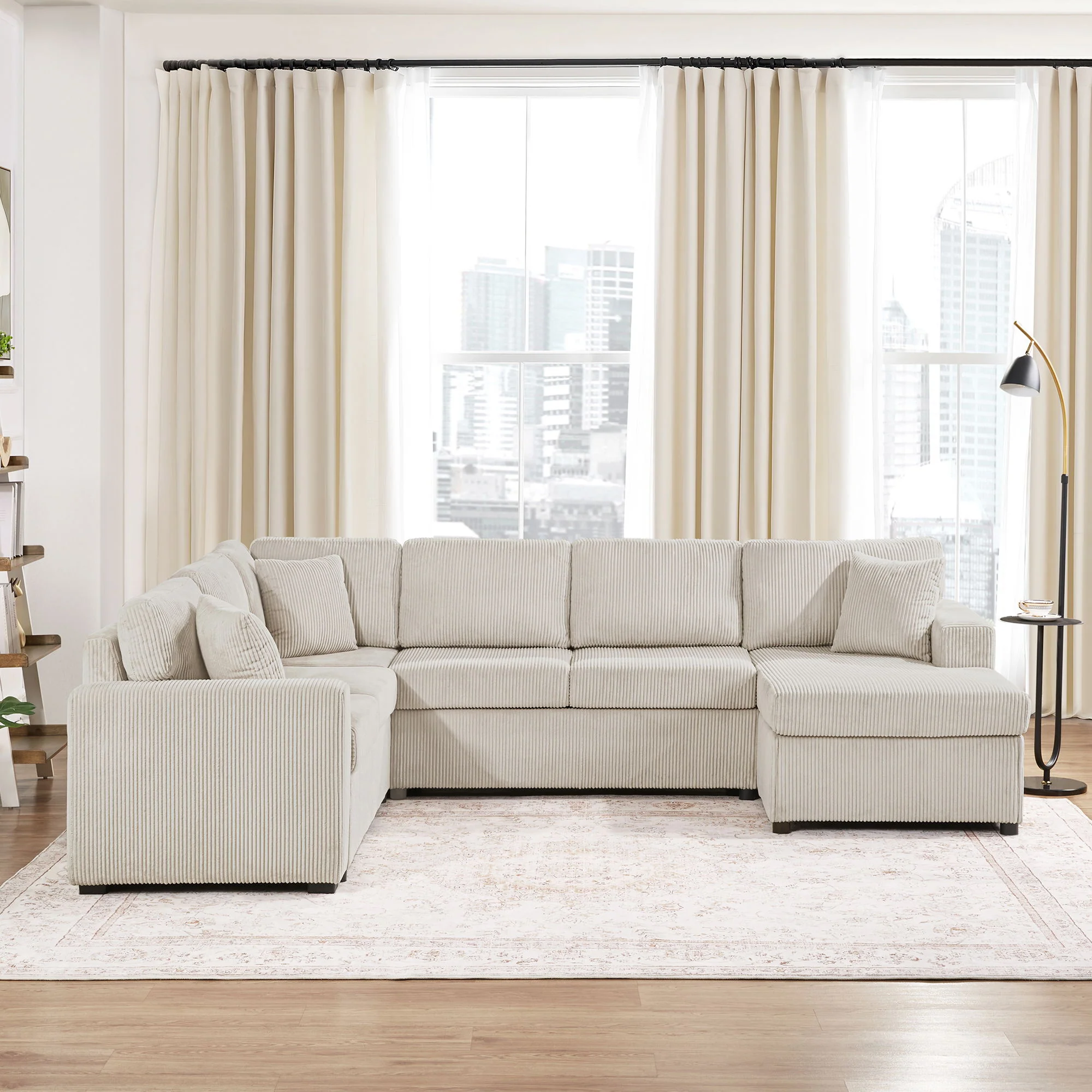 Oversized Sectional U-Shaped Sofa With Chaise Lounge And Three Soft Throw Pillows - Image 11