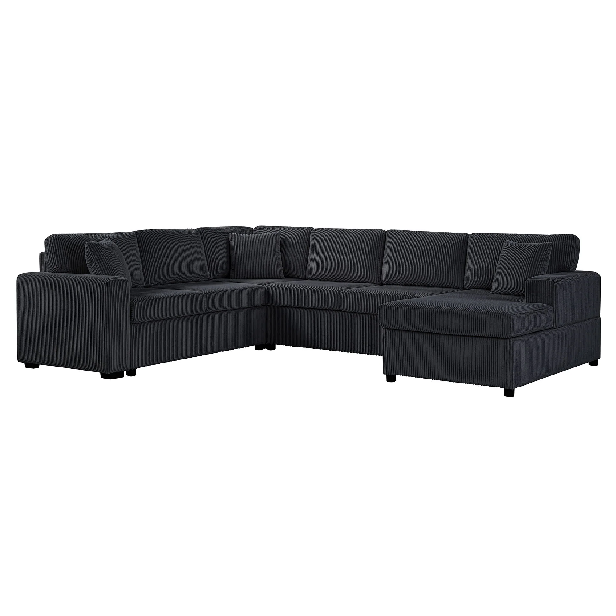 Oversized Sectional U-Shaped Sofa With Chaise Lounge And Three Soft Throw Pillows - Image 17