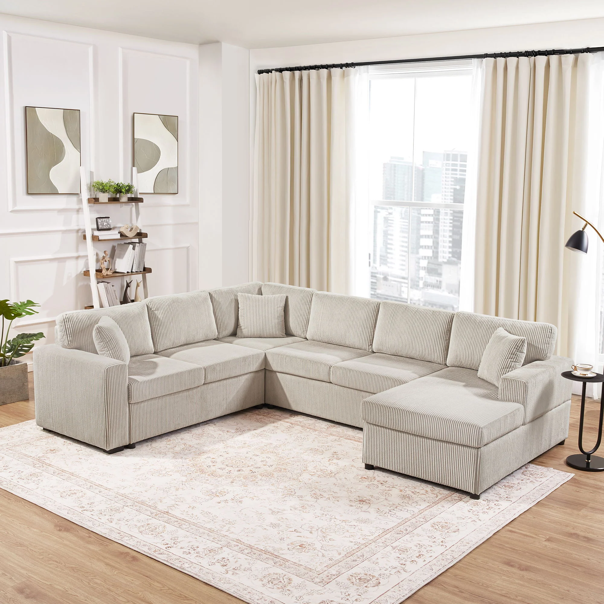 Oversized Sectional U-Shaped Sofa With Chaise Lounge And Three Soft Throw Pillows - Image 5