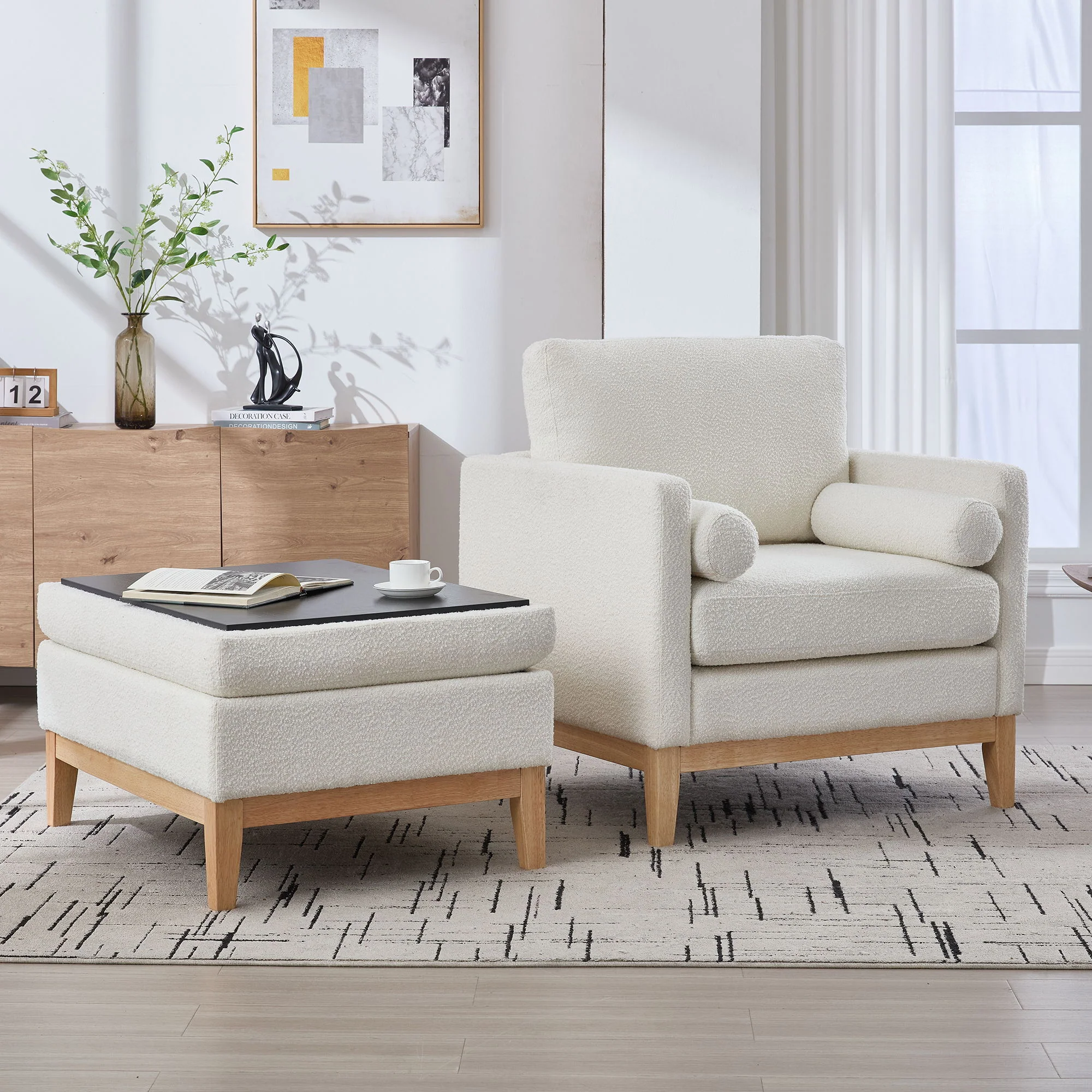 Oversized 360 Degree Swivel Barrel Accent Chair And Ottoman Set With Storage - Image 13