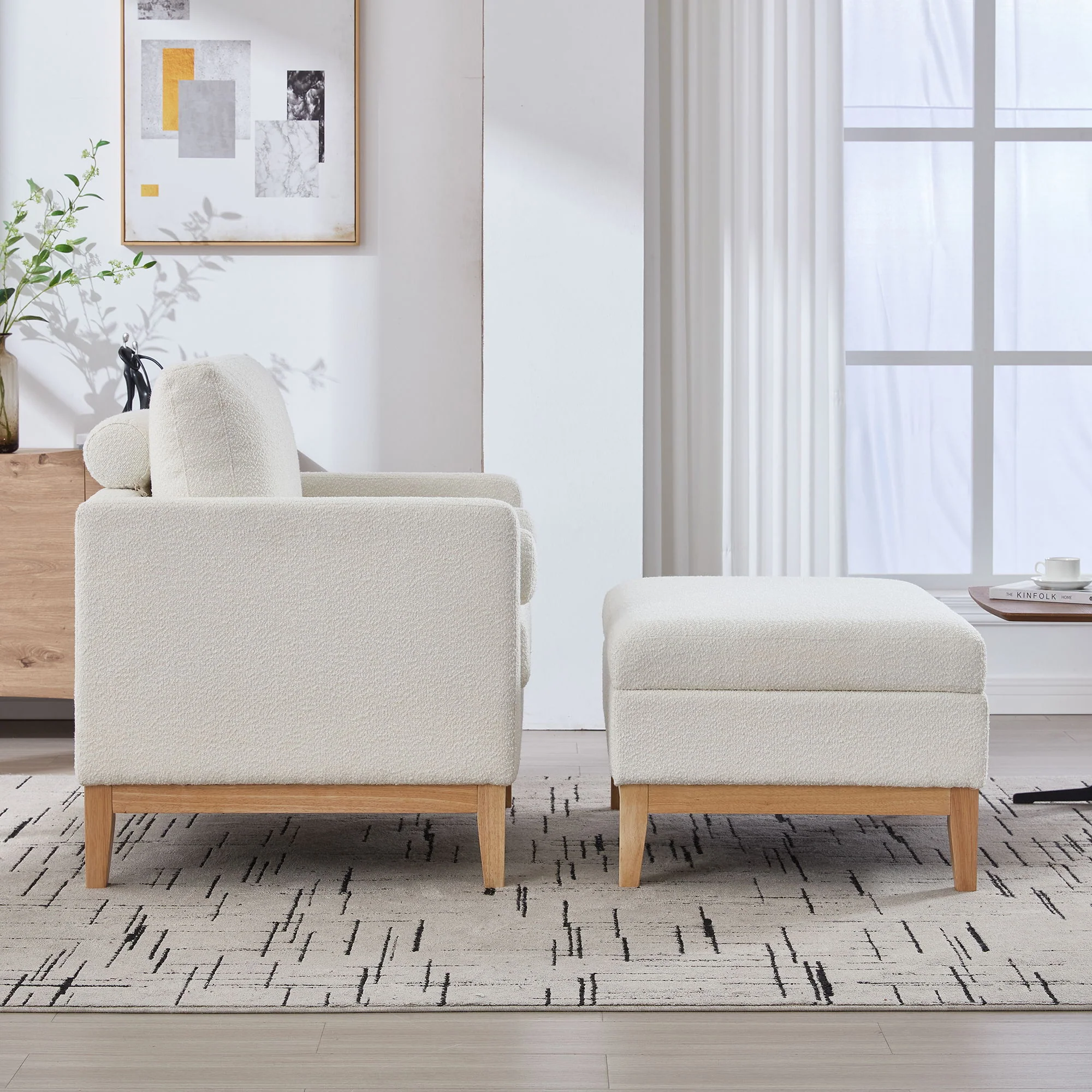 Oversized 360 Degree Swivel Barrel Accent Chair And Ottoman Set With Storage - Image 8