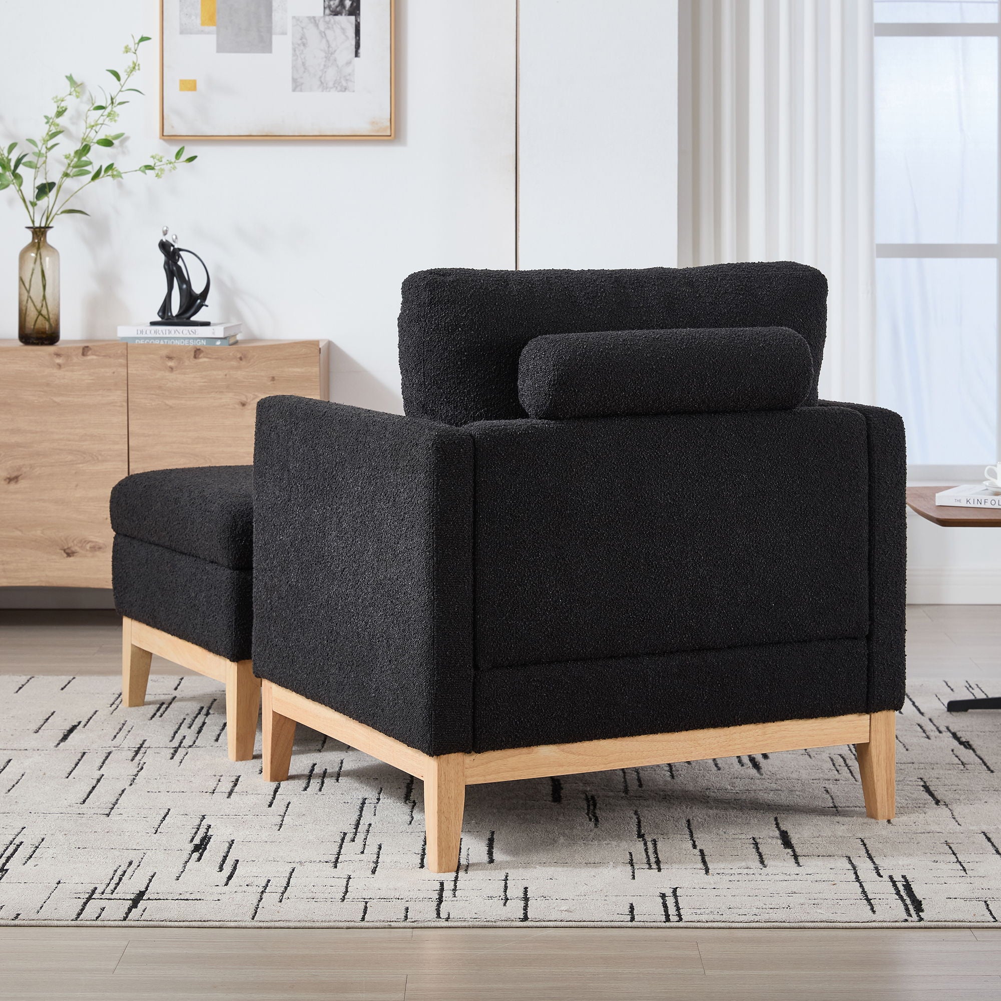 Oversized 360 Degree Swivel Barrel Accent Chair And Ottoman Set With Storage - Image 9