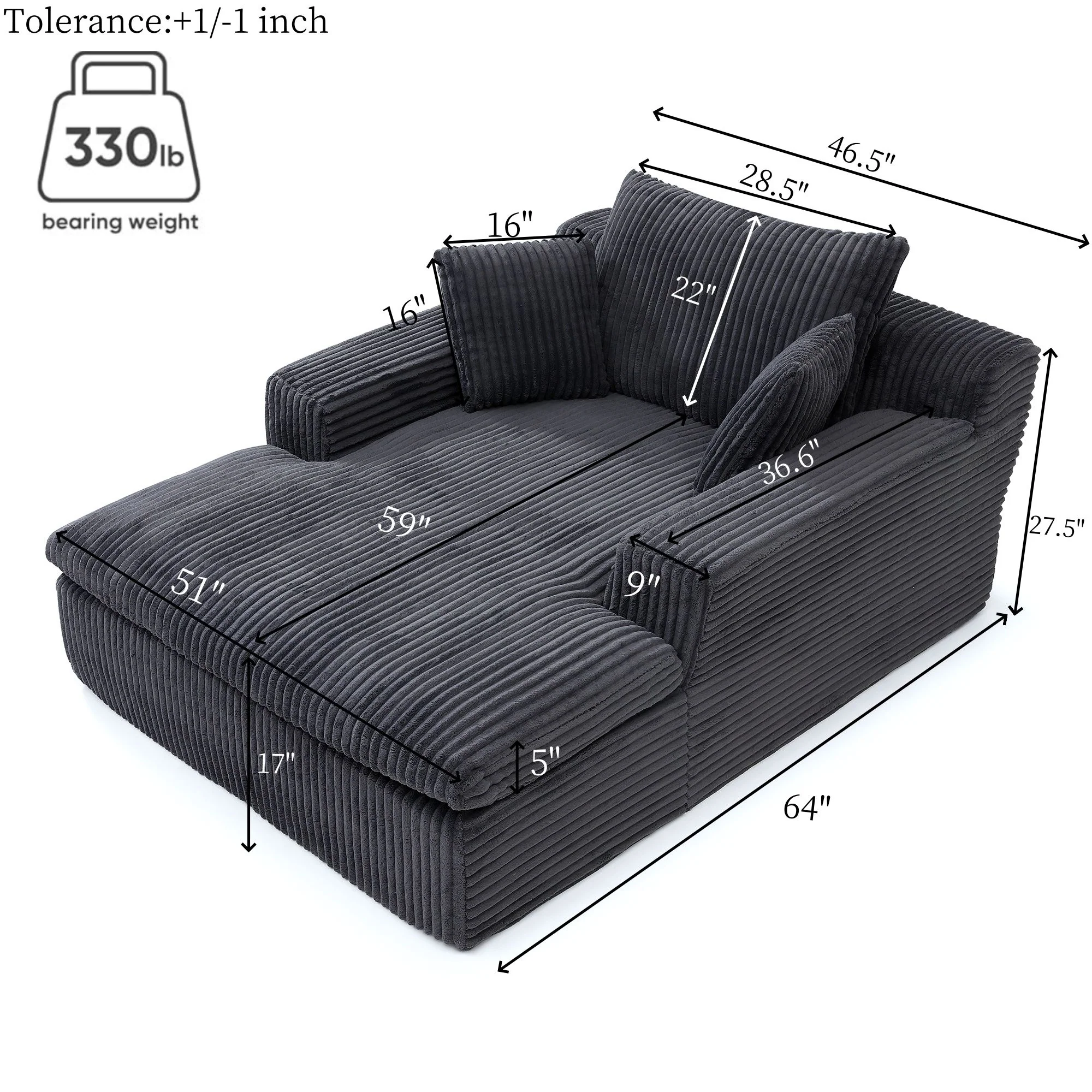 Oversized Upholstered Chaise Lounge Chair Sleeper Couch - Gray - Image 5