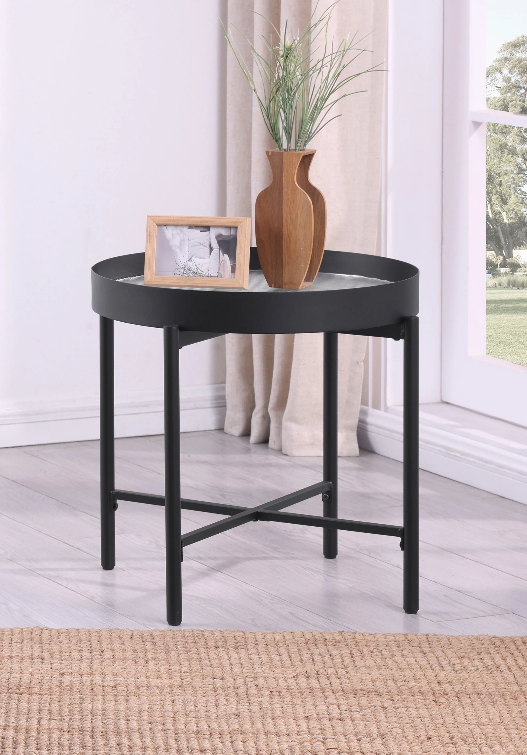 Ozella Round End Table with Recessed Top Sandy Black - Image 2