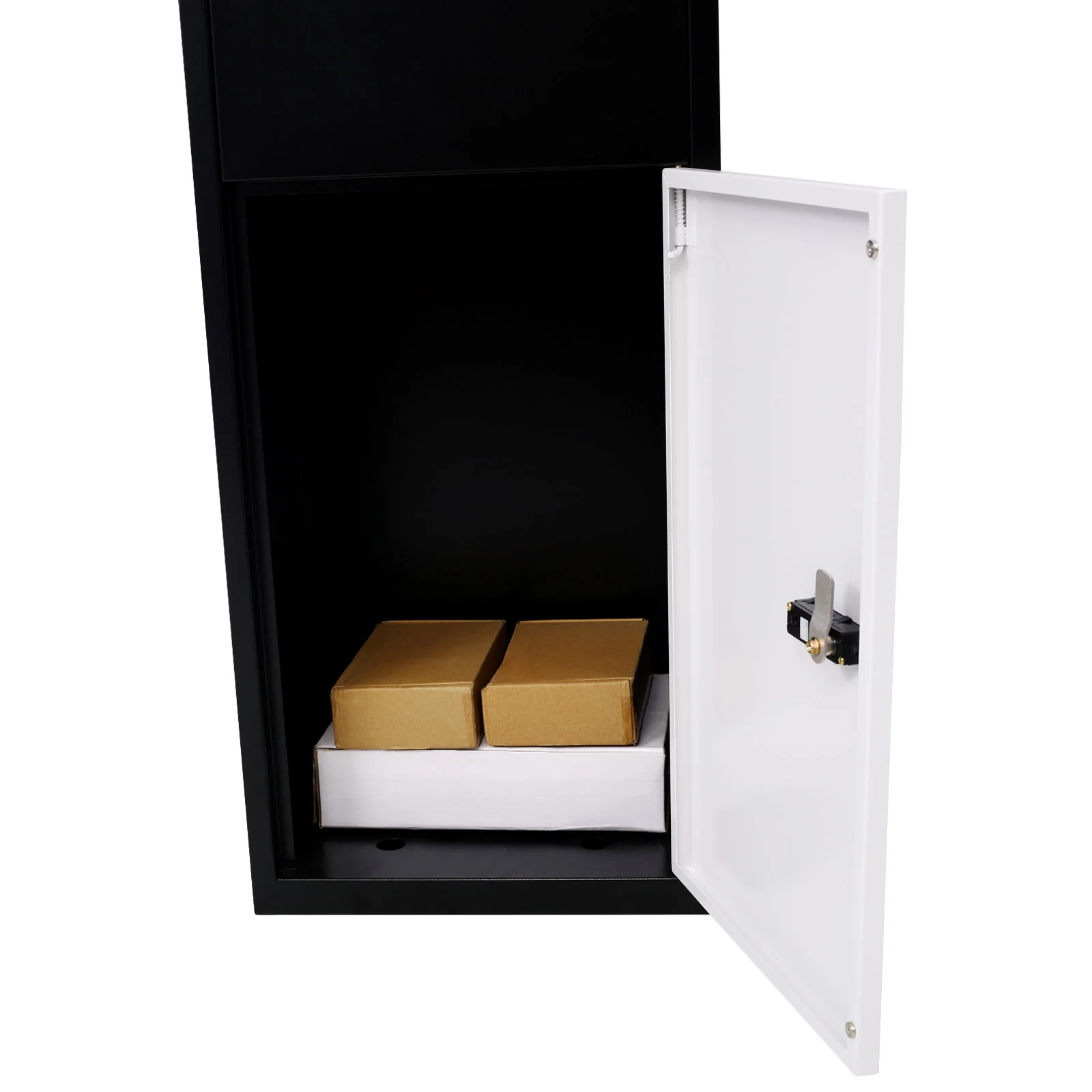 Package Delivery Box, Galvanized Steel Parcel Mailbox With Code Lock & Mounting Hardware, For Outdoor Porch, Curbside - White / Black - Image 3