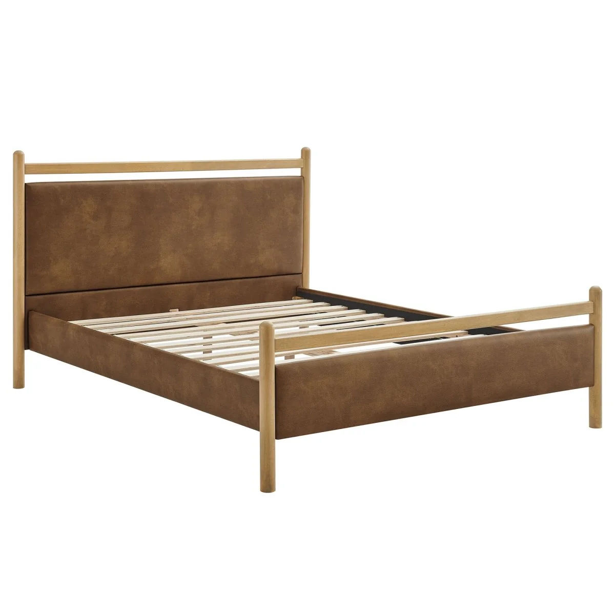 Padded Fabric Platform Bed with Light Oak Accents - Image 101