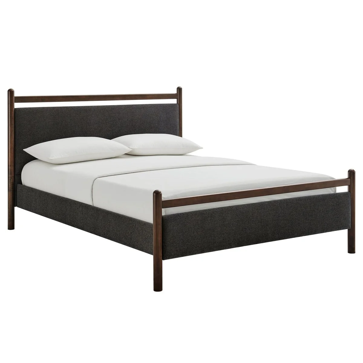 Padded Fabric Platform Bed with Light Oak Accents - Image 103