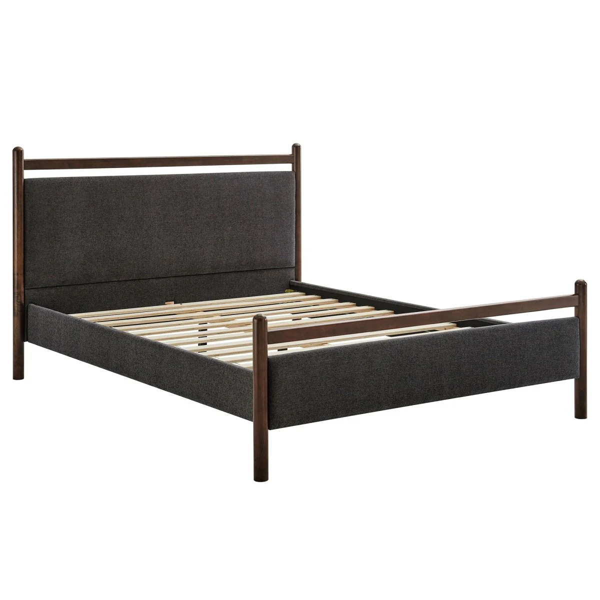 Padded Fabric Platform Bed with Light Oak Accents - Image 47