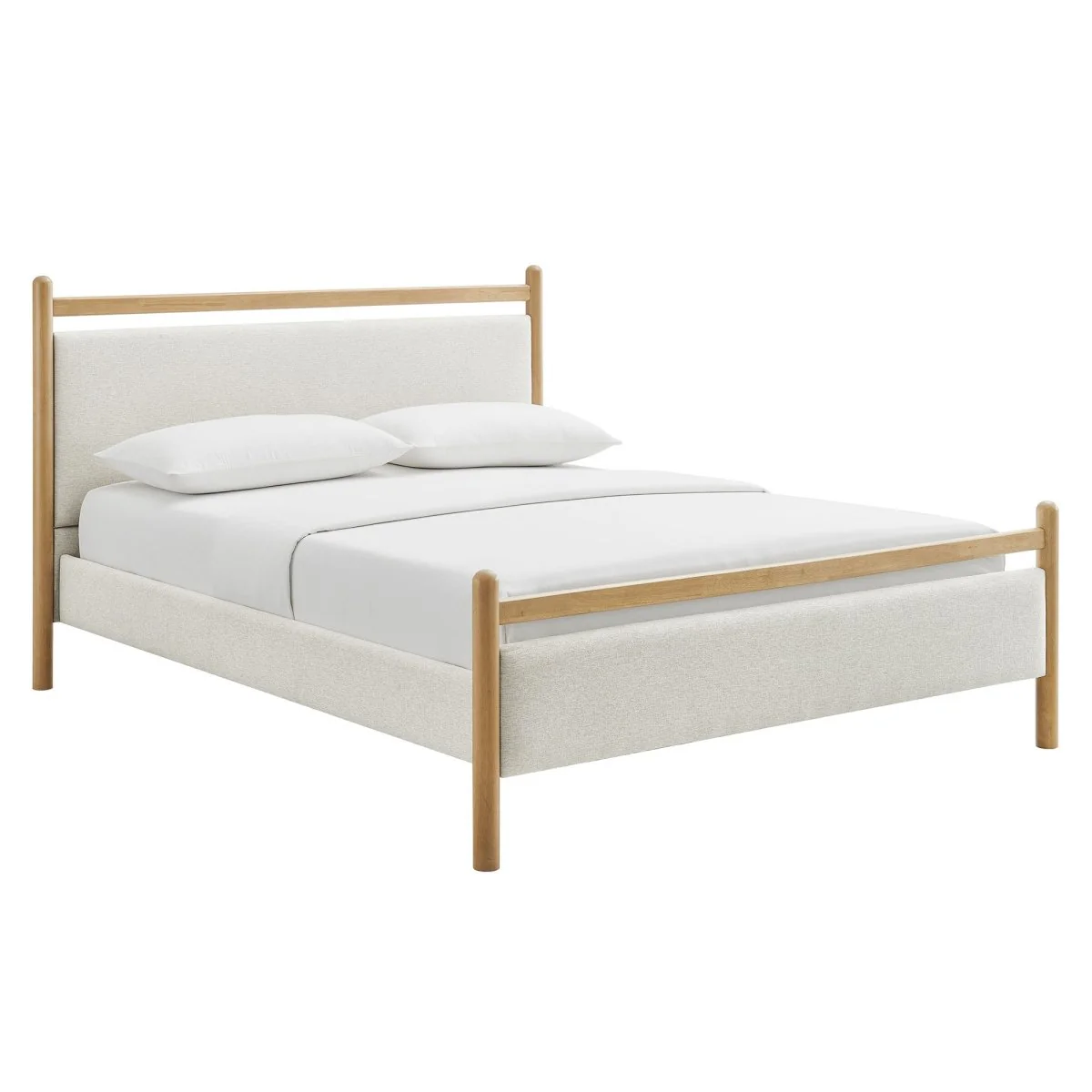 Padded Fabric Platform Bed with Light Oak Accents - Image 61