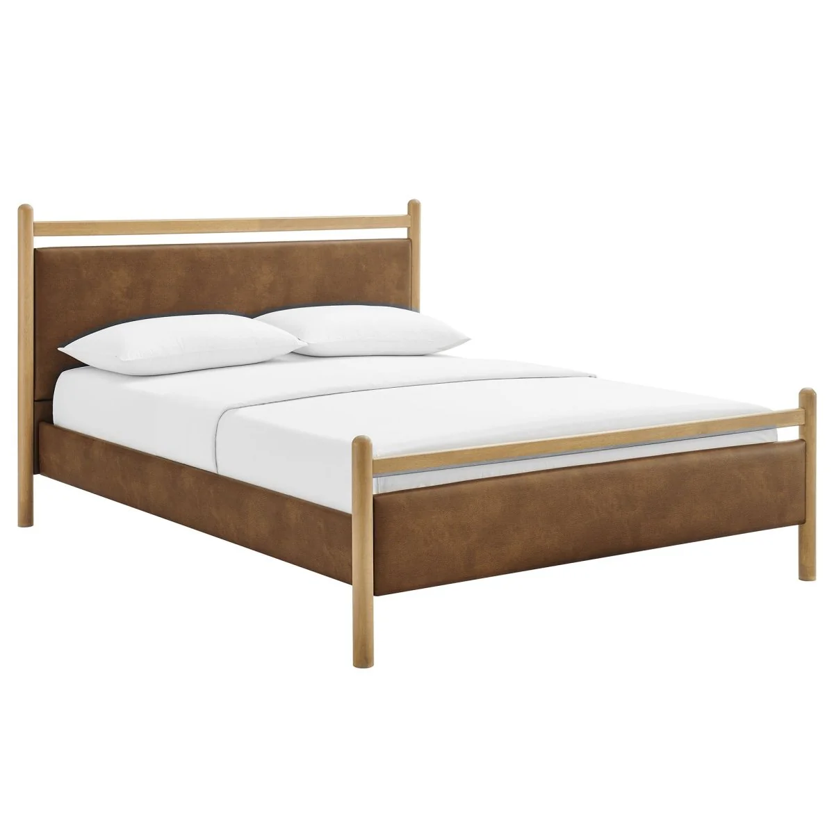 Padded Fabric Platform Bed with Light Oak Accents - Image 67