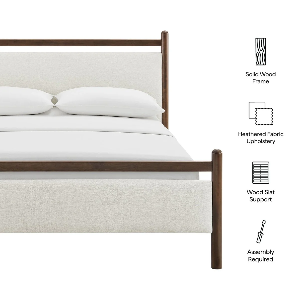 Padded Fabric Platform Bed with Light Oak Accents - Image 80