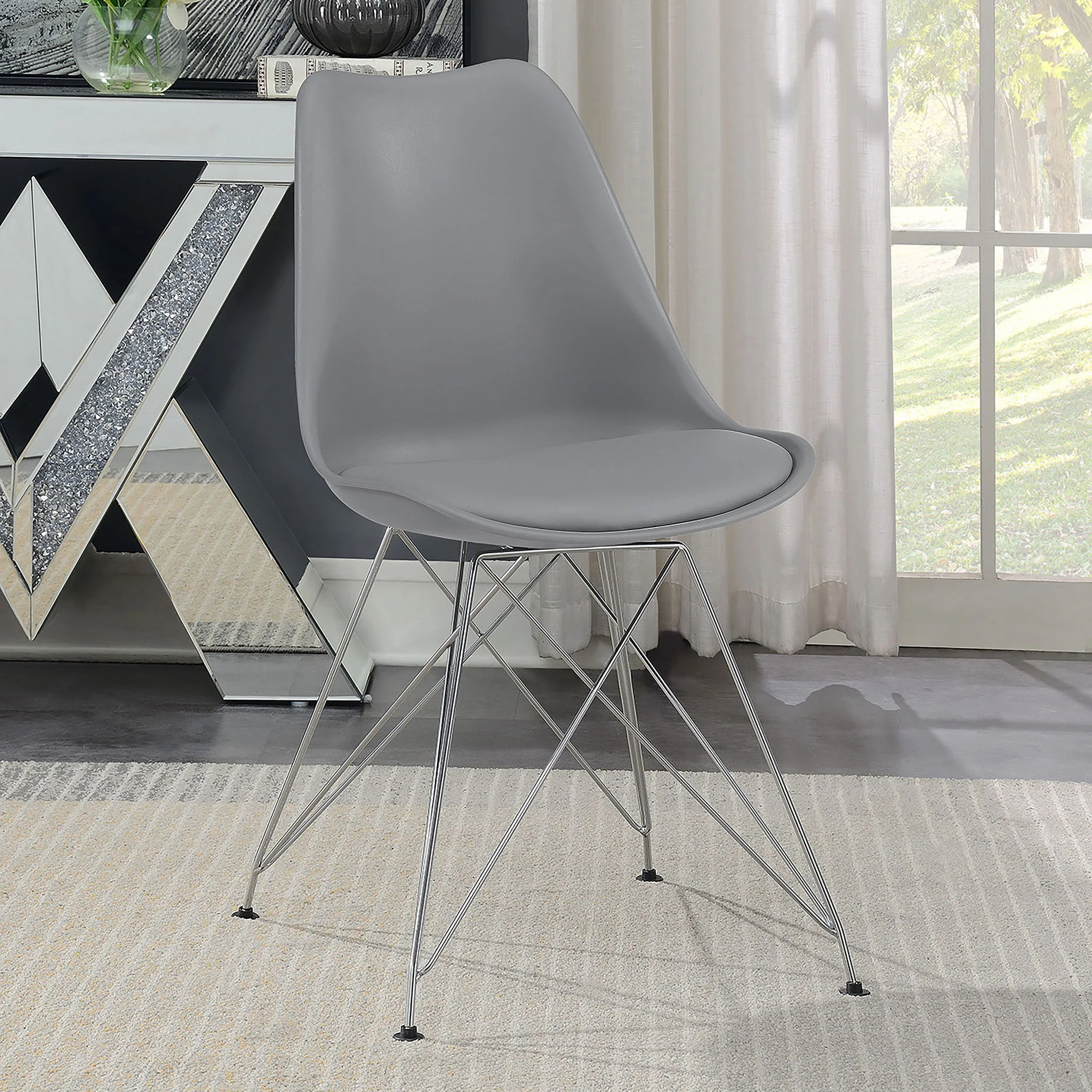 Padded Side Chair And Soft Upholstered Seat (Set of 2) - Gray - Image 3