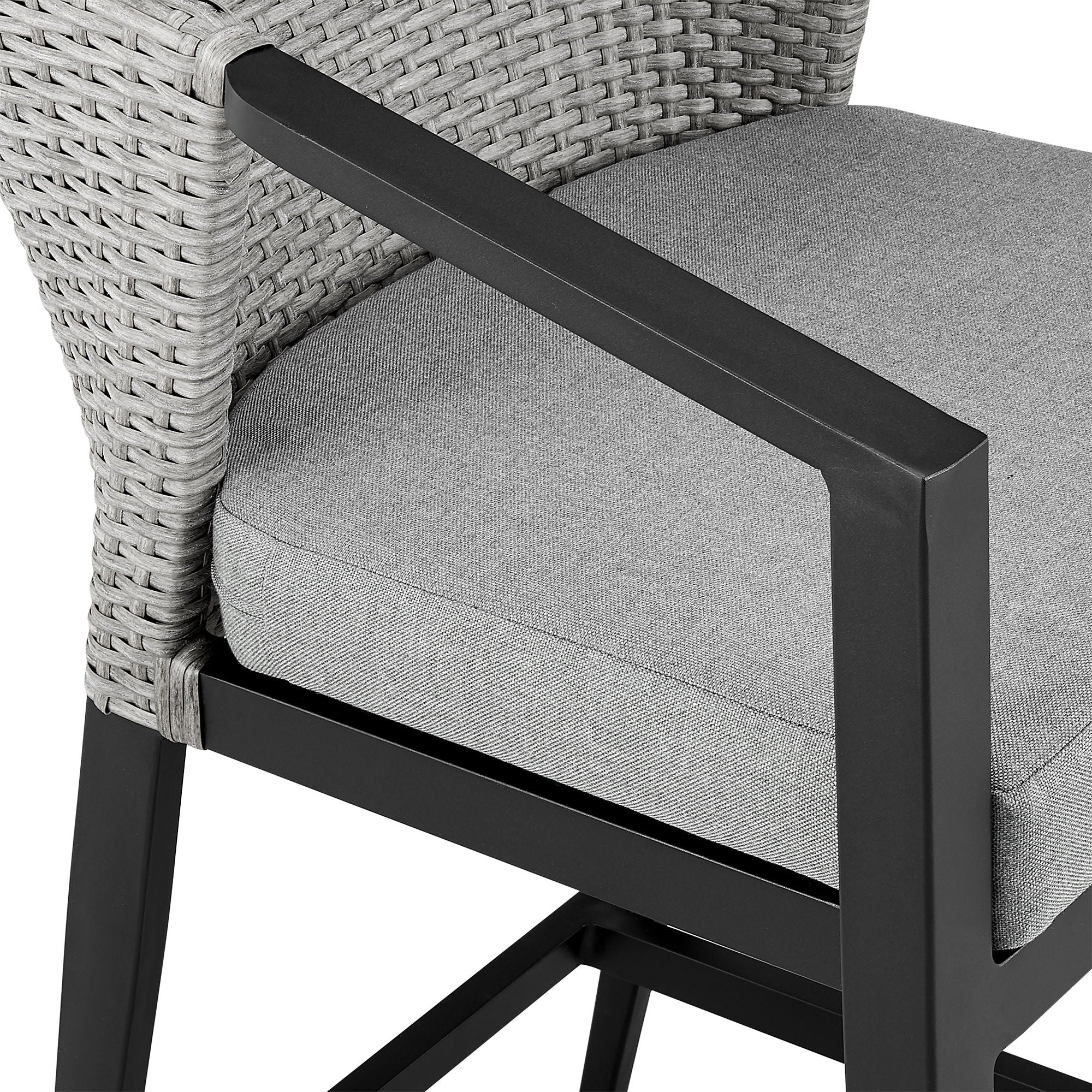 Palma - Outdoor Patio Bar Stool In Aluminum And Wicker With Gray Cushions - Image 5
