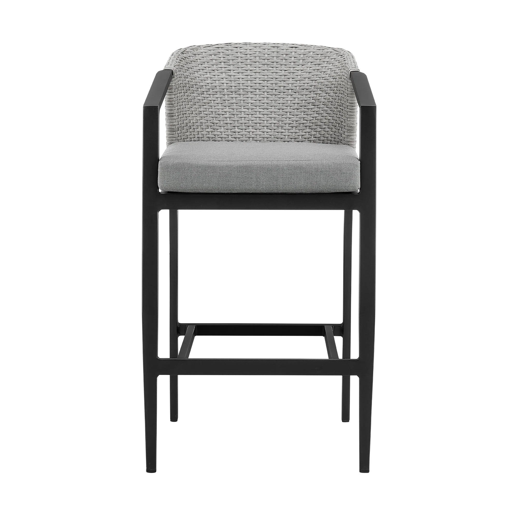 Palma - Outdoor Patio Counter Height Bar Stool In Aluminum And Wicker With Gray Cushions - Image 6