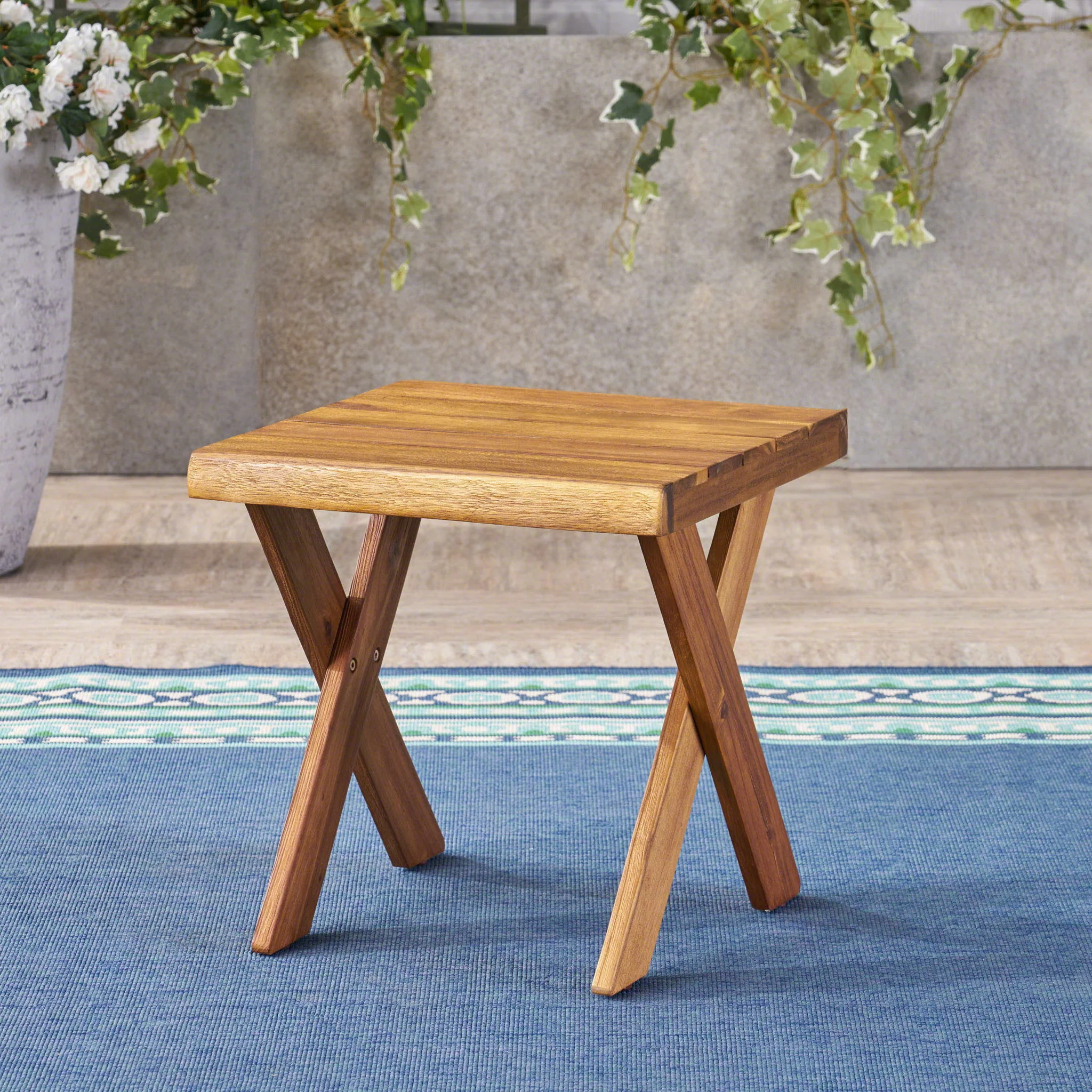 Passion - Outdoor Side Table With Cross Base And Slatted Top - Teak - Image 3