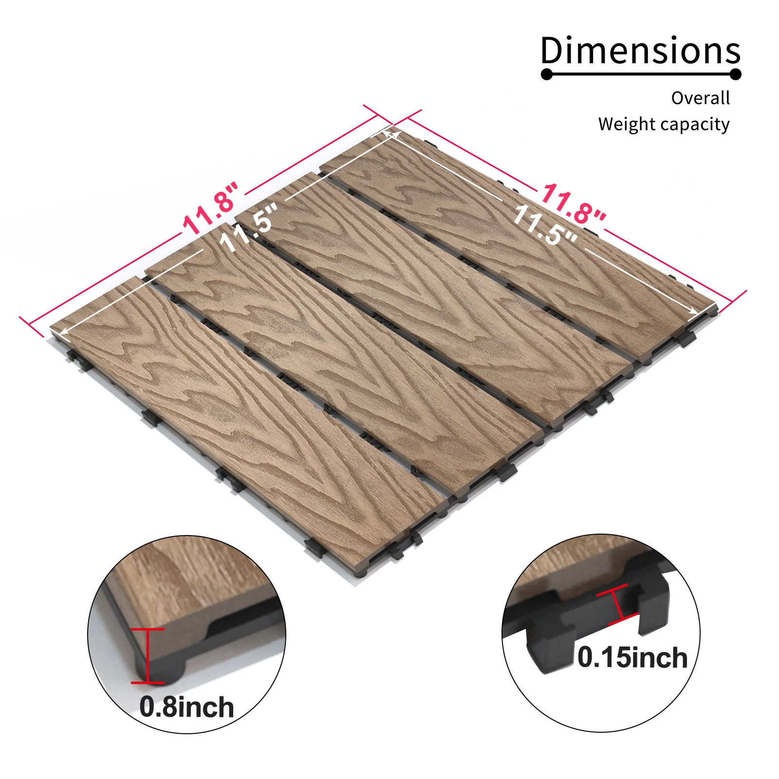 Patio Deck Tiles, Interlocking Diy Flooring For Indoor / Outdoor Use (Set of 22) - Teak - Image 4