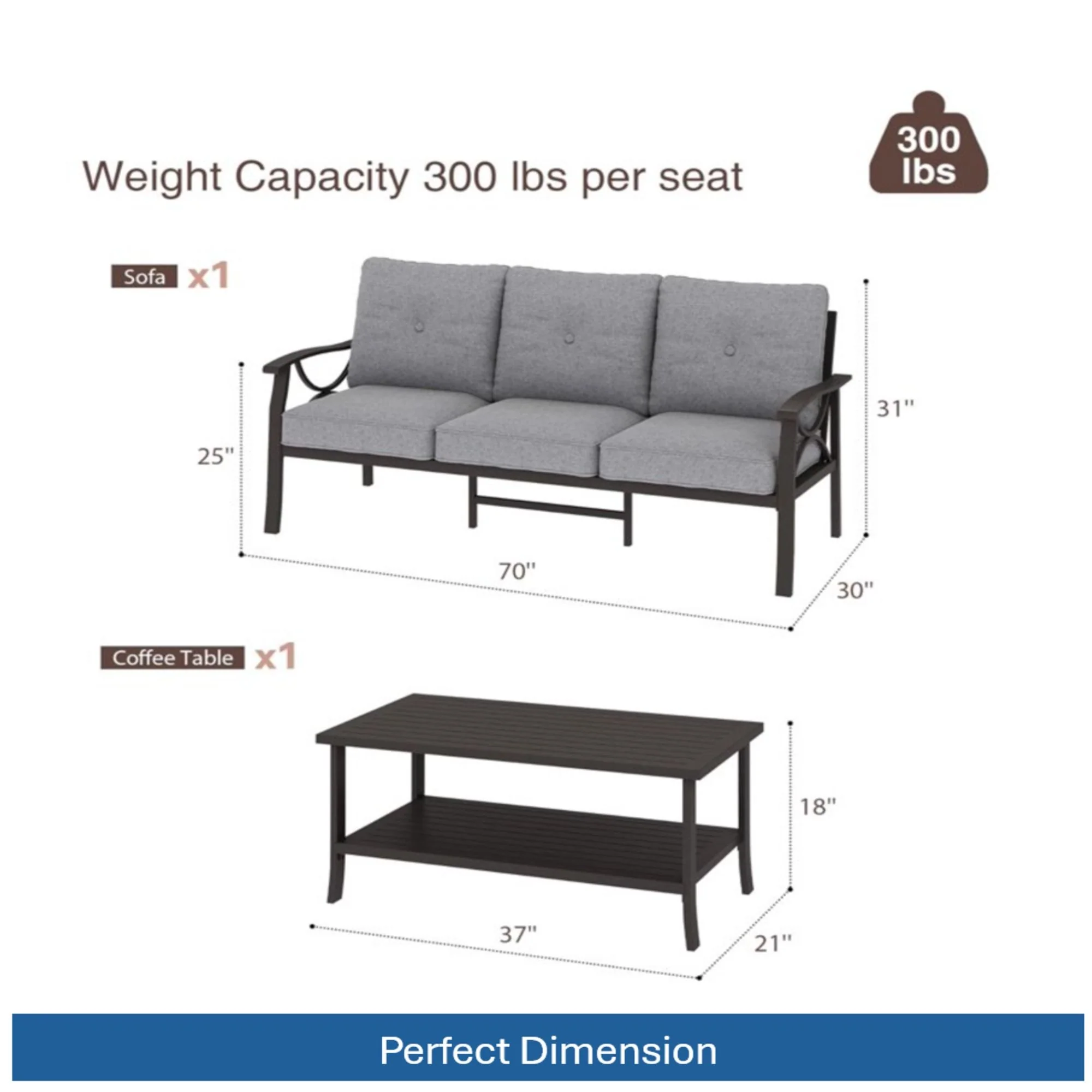 Patio Furniture Set With Coffee Table And Cushions For Backyard - Image 124