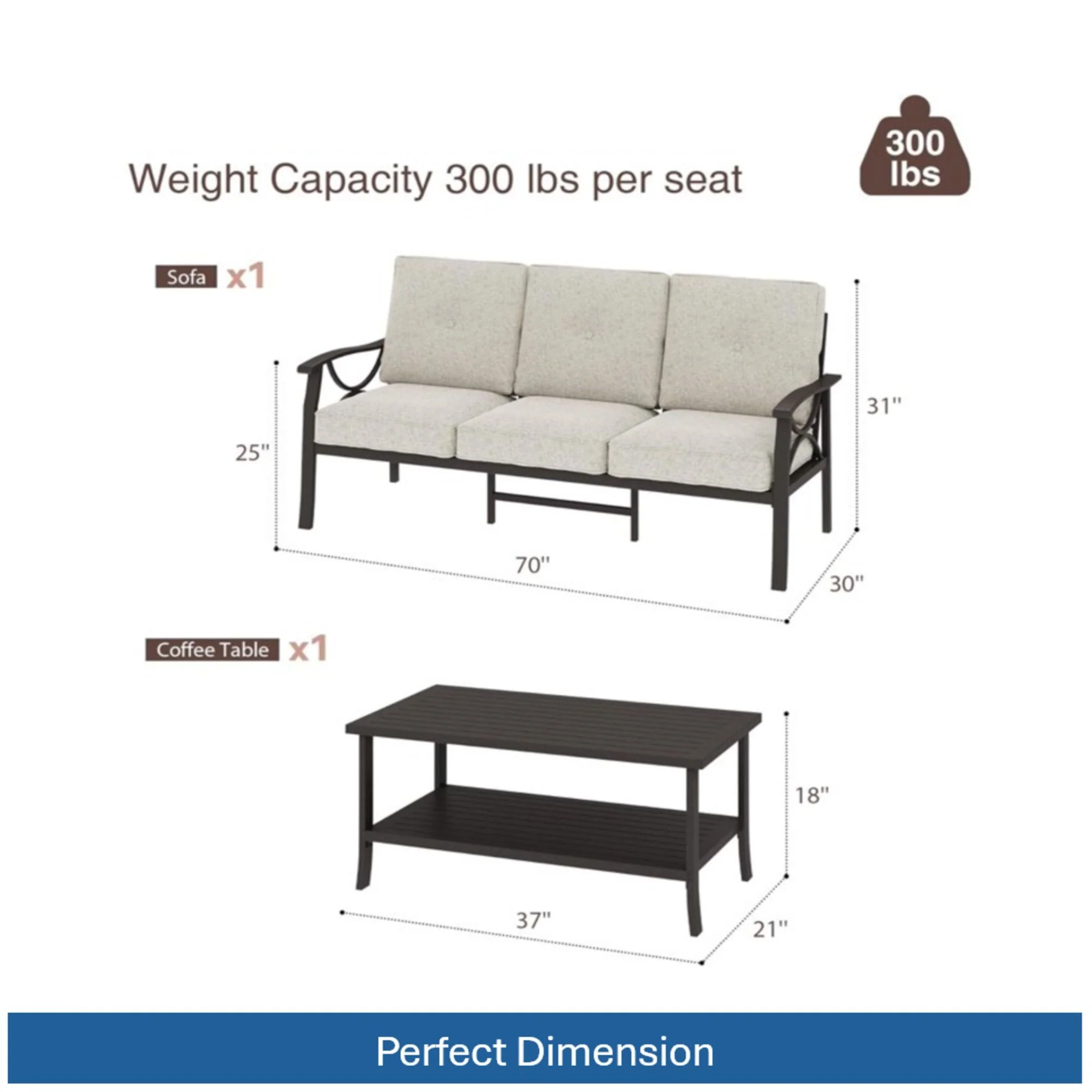 Patio Furniture Set With Coffee Table And Cushions For Backyard - Image 139