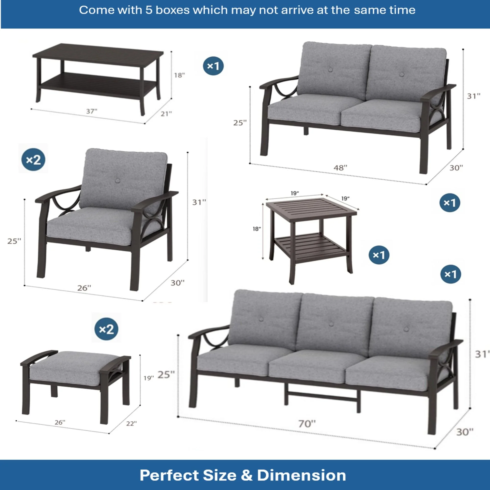 Patio Furniture Set With Coffee Table And Cushions For Backyard - Image 147